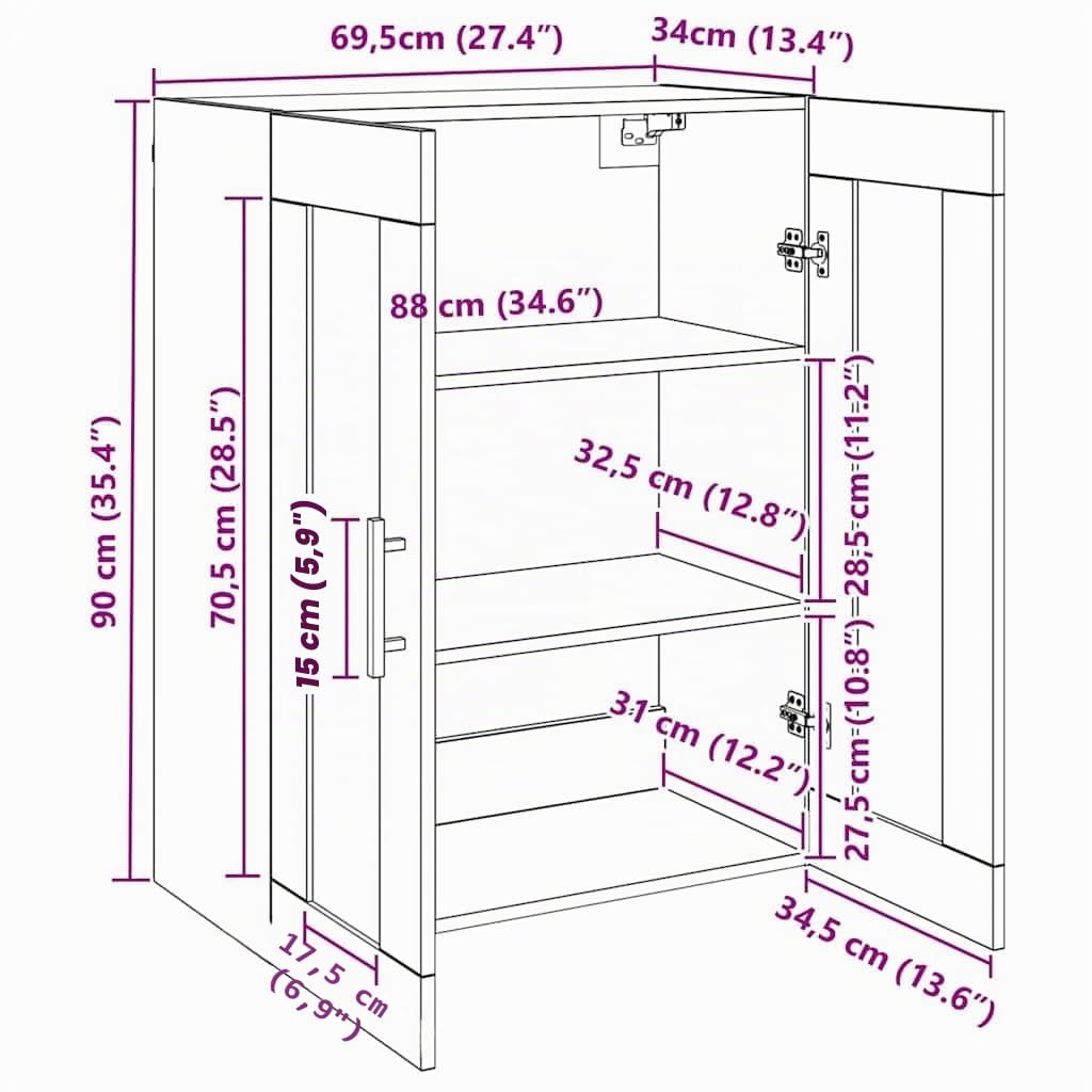 vidaXL Armoire Murale, Placard Suspendu avec Rangement, Meuble Flottant de Salon Bureau Chambre, Moderne, Chêne Sonoma Bois d'Ingénierie