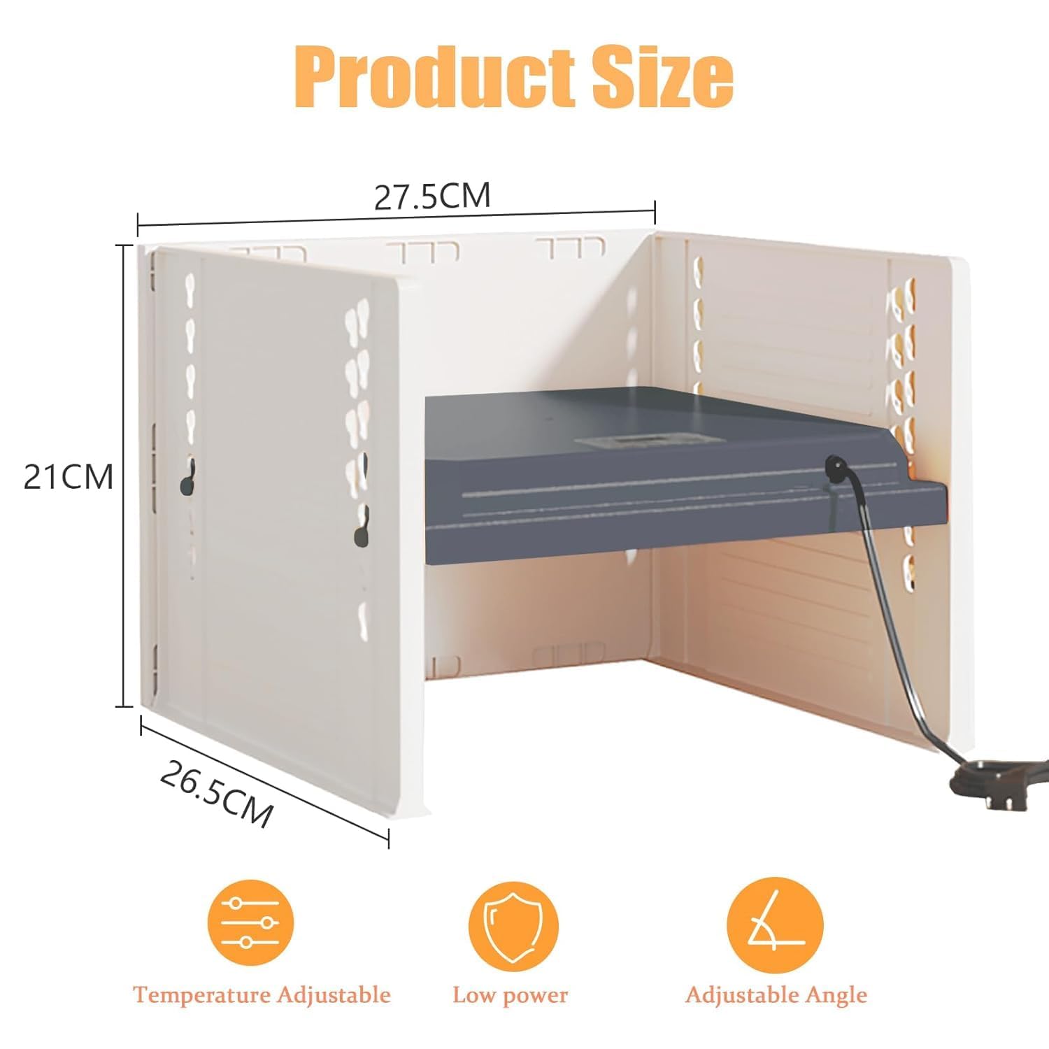 Criadora de Pollitos, 25W Calentador de Pollos con Paneles Anti-Viento, 10-65°C Termostática Calentador para Gallineros con Pantalla LED Digital, Ángulos de Inclinación y Altura Ajustable (Negro)