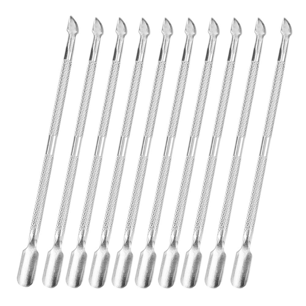 YAIKOAI10 Pieces Stainless Steel Cuticle Pusher Cutter Professional Double Ended Metal Manicure Pedicure Tool Pusher for Fingernails, Toenails