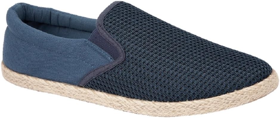 Mens Slip On Trainer Canvas Cork (Hessian) Sole Trim Twin Gusset Espadrille (UK 8, Navy)