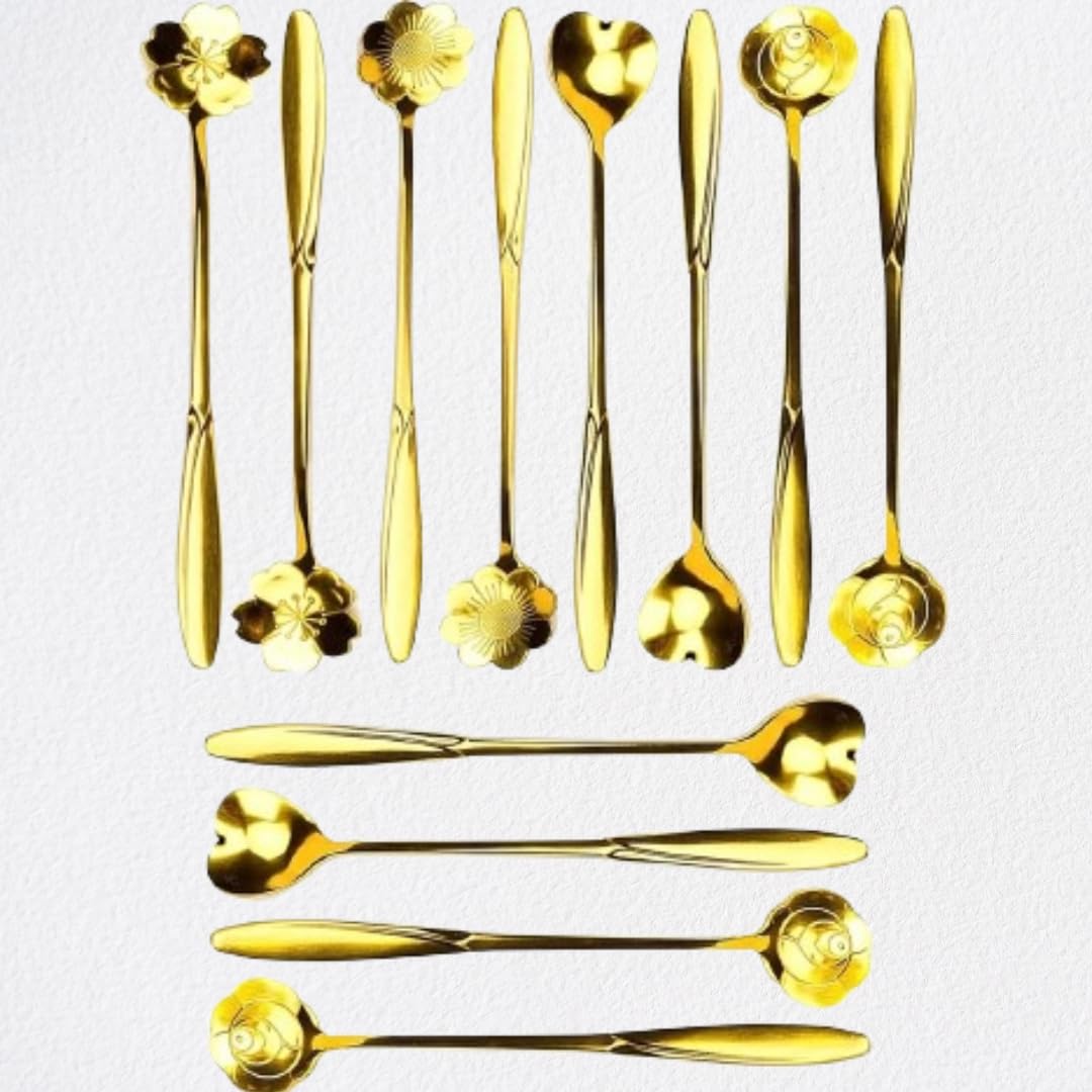 Golden Spoons, Coffee Spoon, Flower Teaspoons, Desserts Spoons, Stainless Steel Reusable Tea Scoops, Spoon Set for Kitchen, Dessert House, Cafe Or Bar (16Pcs Spoon) — Amazon image 4