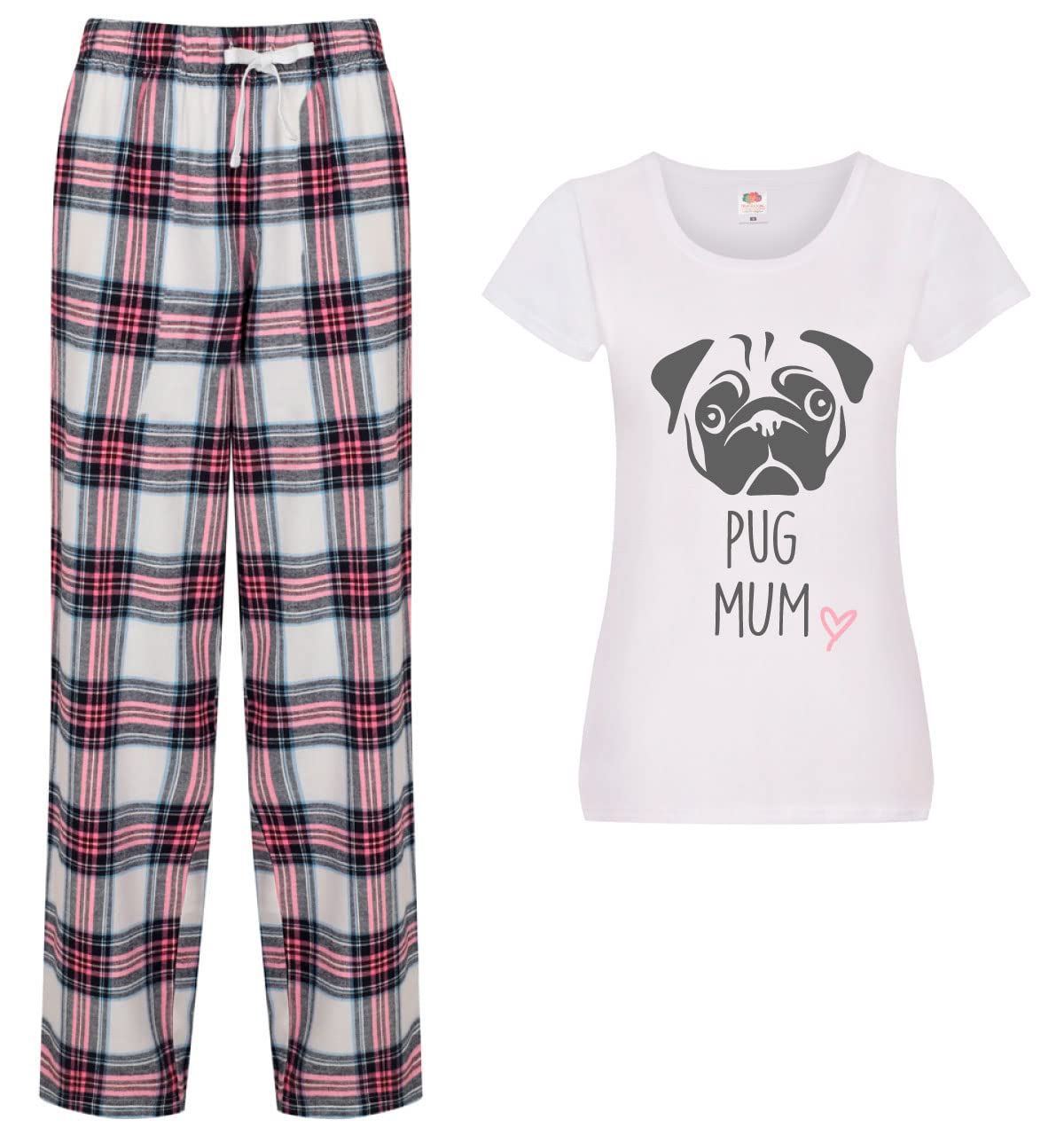 60 Second Makeover Limited Pug Mum Pyjamas For Women Ladies Tartan Trouser Bottoms Womens Pyjamas Set Dog Mum Gifts Ladies Pjs Dog Gifts Mothers Day Presents Pugs Pink - M