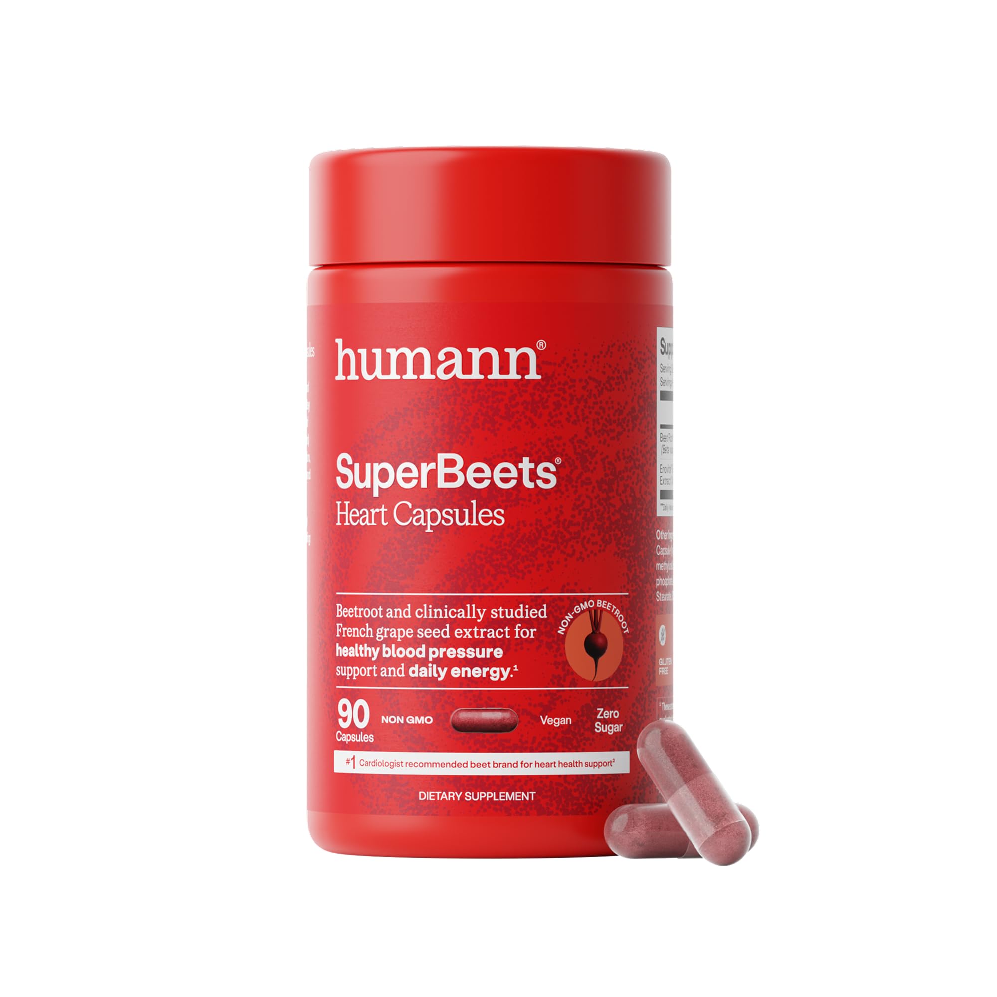 Humann SuperBeets Beet Root Capsules Quick Release 1000mg, Helps Support Nitric Oxide Production, Blood Pressure, Heart Health, Contains Non-GMO Beetroot Powder, Studied Antioxidants 90 Count
