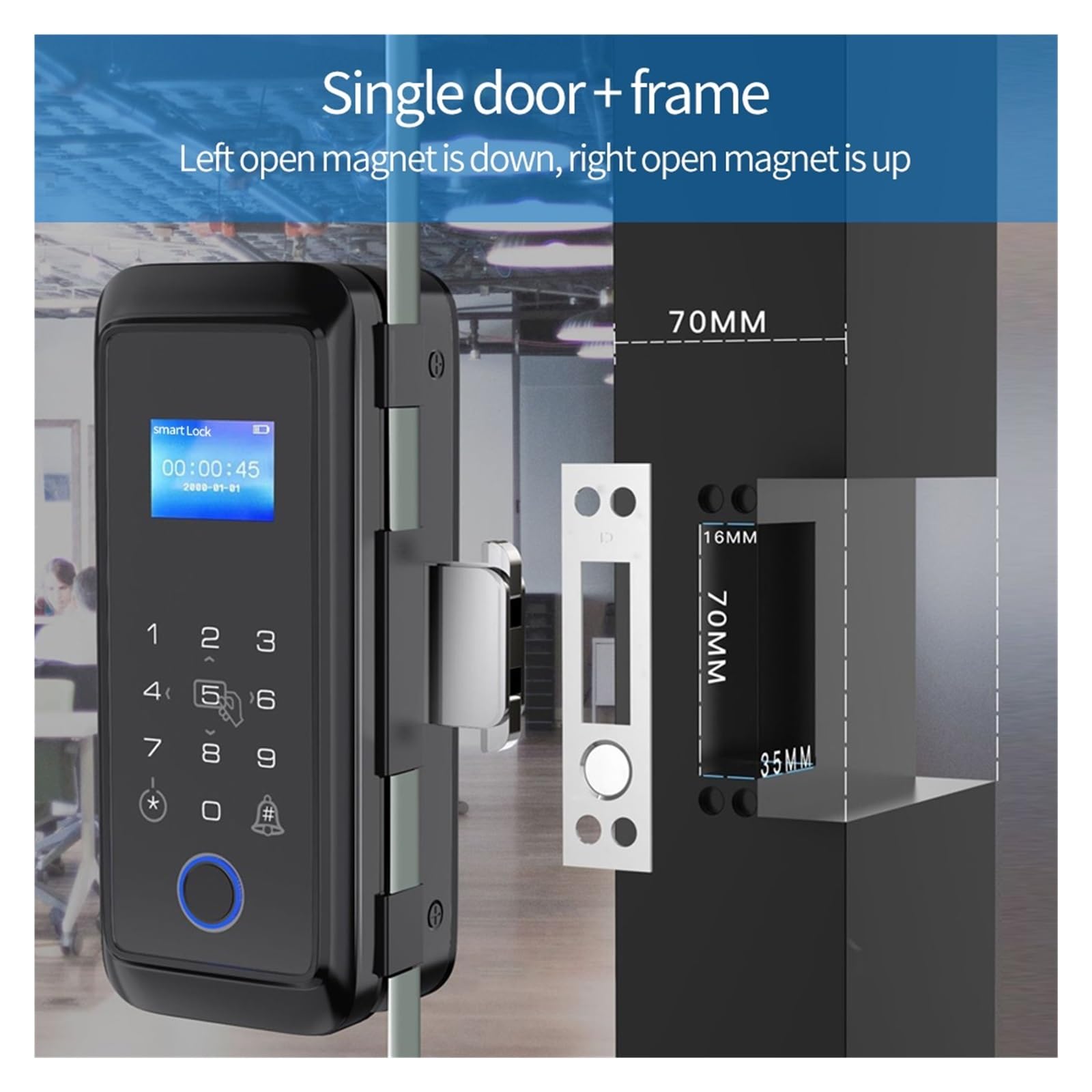 Cerradura inteligente for puerta de cristal con Bluetooth y huella dactilar, doble gancho, desbloqueo, tarjeta M1 contraseña,Seguridad mejorada(Double framed)