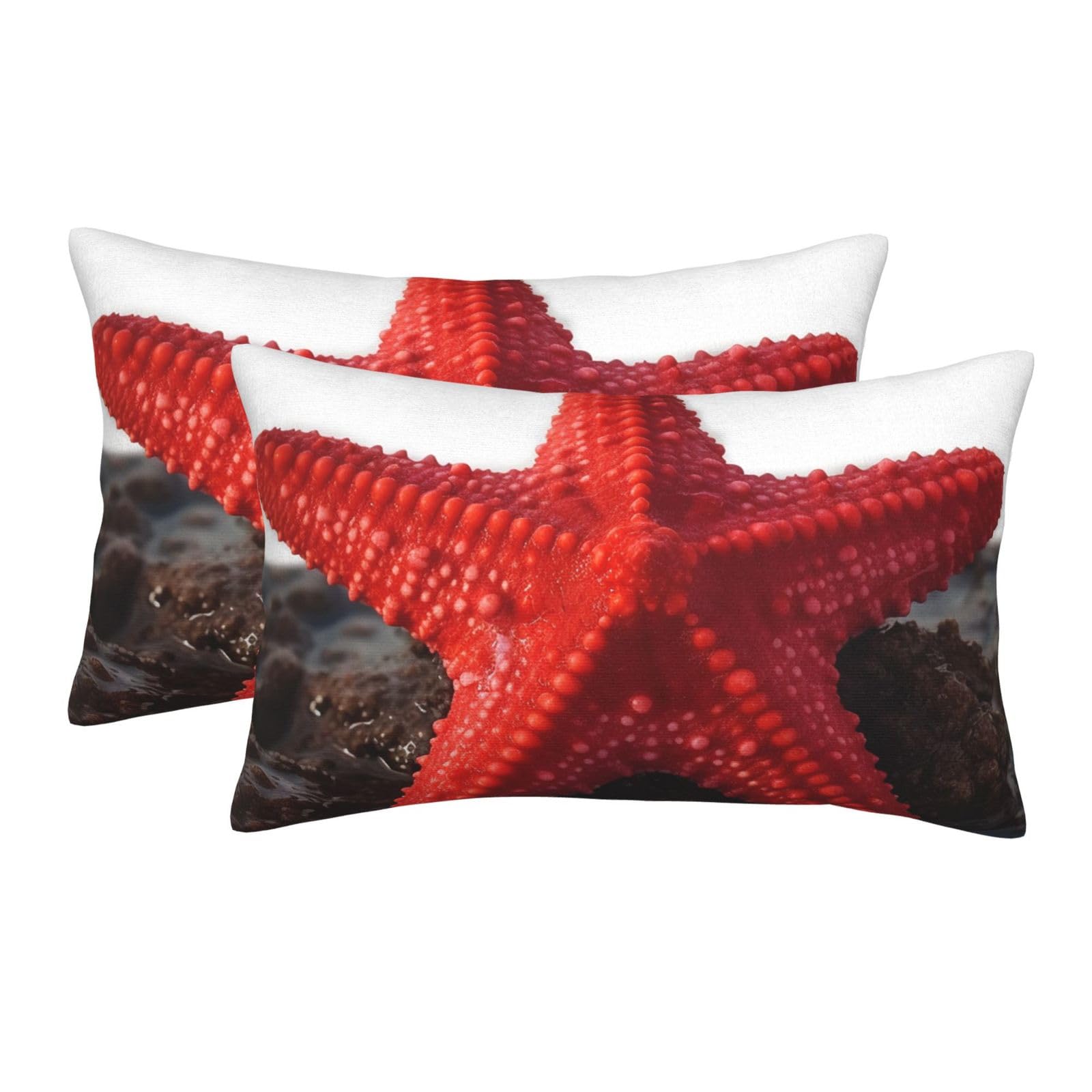 2 Pack Standard Size Pillow Cases for Hair and Skin Soft Breathable Pillow Case Covers with Hidden Zipper Red Starfish Pillowcase 16"x24" Pillow Cover for Sleeping Gift