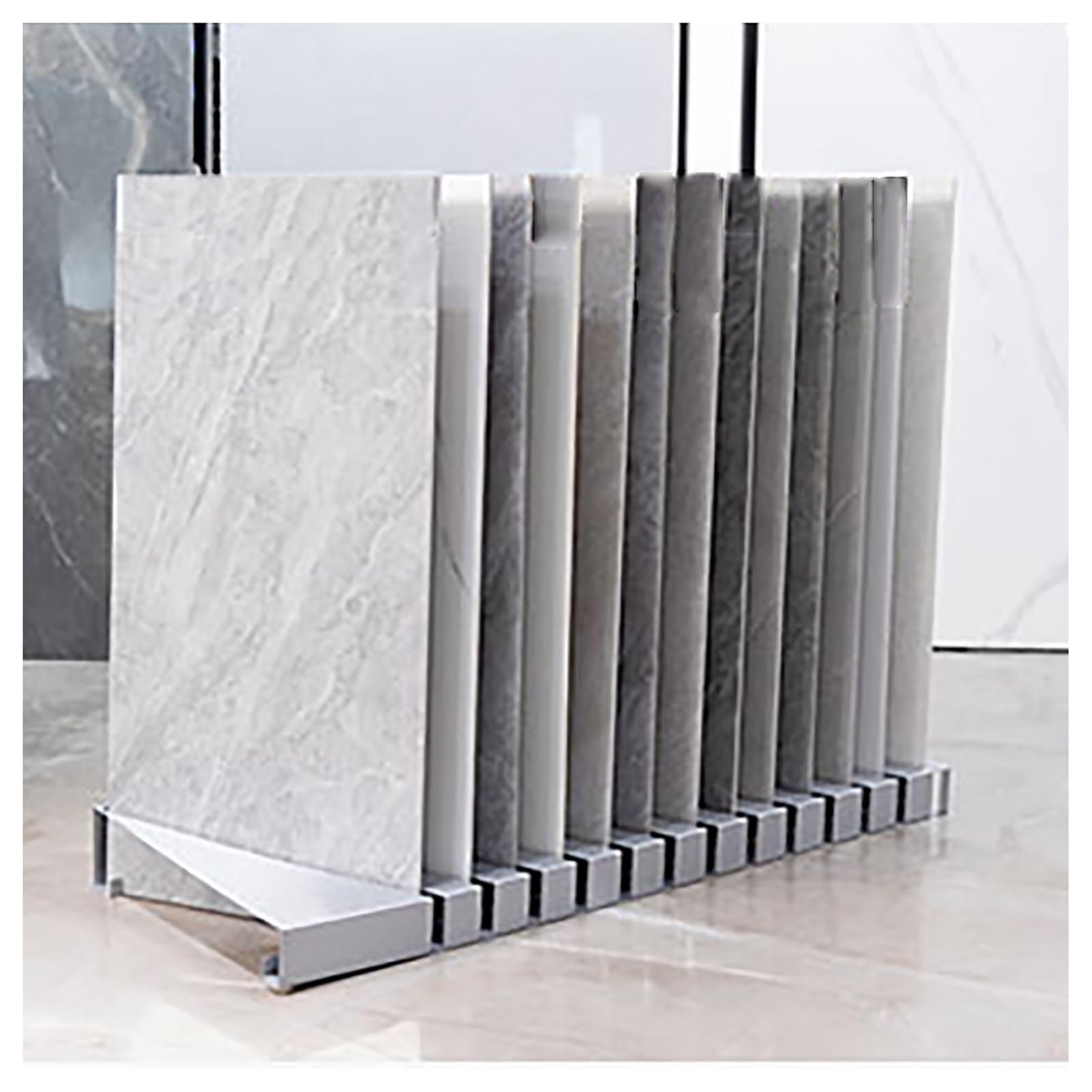 NIUSABOU Floor Tile Display Stand, Oblique Insertion Tile & Material Sample Display Rack, Multicolor, Multiple Sizes(Silver,30x10cm/11.8x4in)