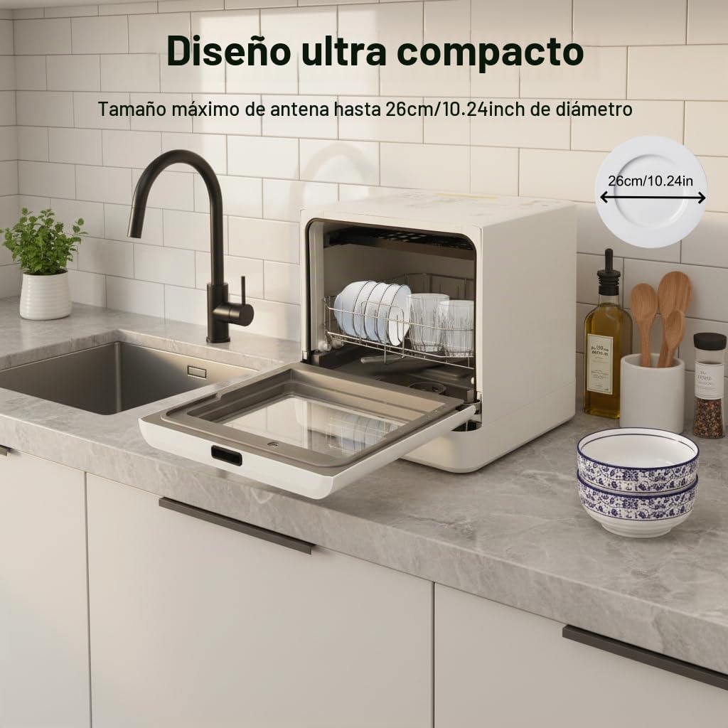 Mini lavavajillas de mesa, utilizable con o sin conexión de agua, con depósito de agua de 5 l y 4 programas, para apartamentos, camping, autocaravanas y dormitorios