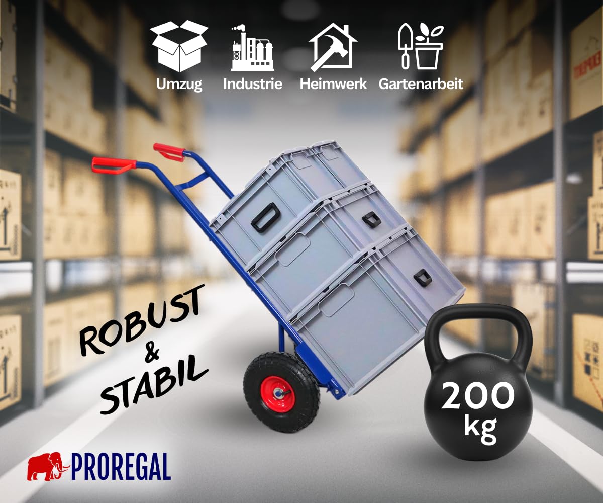 Diable De Transport PROREGAL Odin - Capacité 200 Kg - Pneus à Air - Pliable - Dimensions 115x54.5x44.5 Cm - Bleu