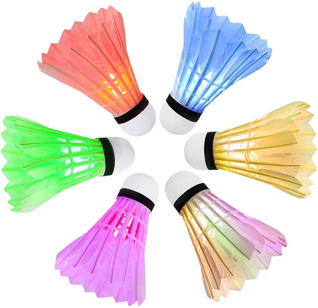 Ohuhu Shuttlecock Badminton, 6-piece LED Badminton Shuttlecocks Lighting Birdies Shuttlecock Badminton Glow in The Dark Badminton Birdie for Indoor/Outdoor Sports Activities