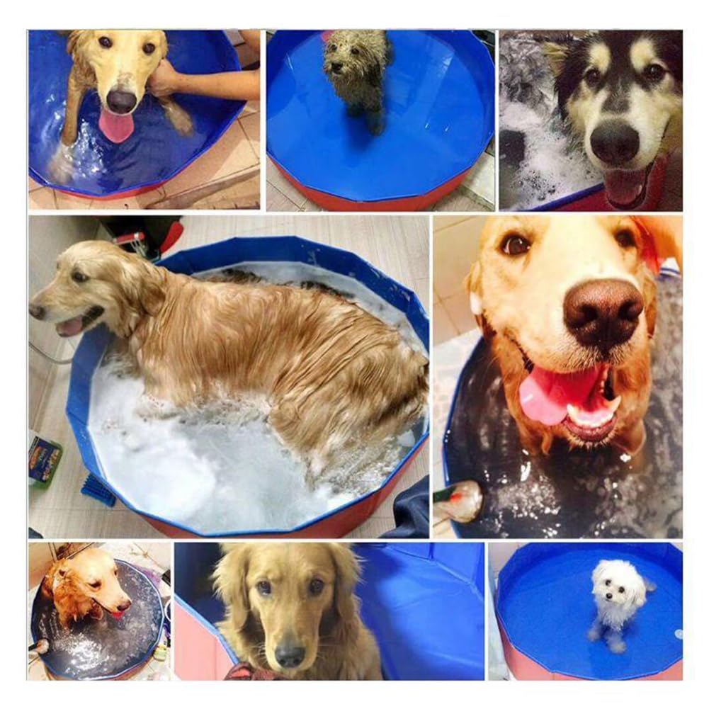 Piscina per cani, grande, 50 x 10 cm, pieghevole, per animali domestici, antiscivolo, portatile, in PVC, blu