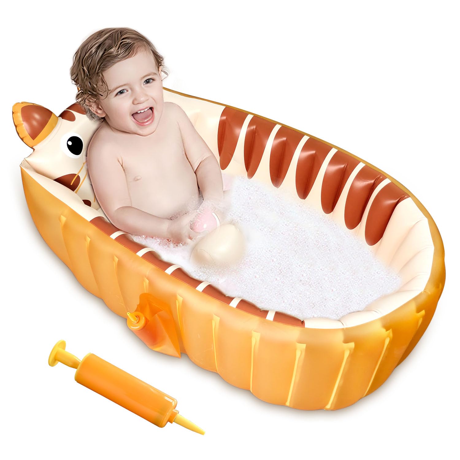 Baignoire Bebe Gonflable Pliable, Bassin de Douche pour Bébé, Mini Piscine Gonflable Orange