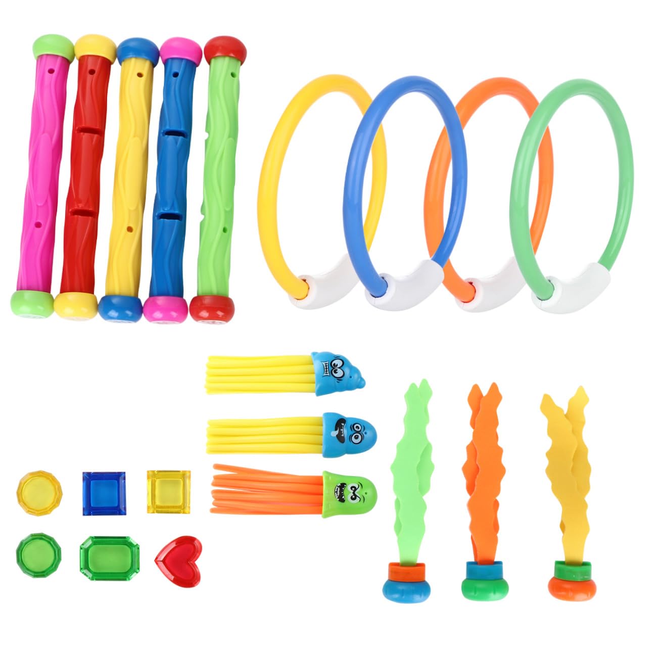 Gatuida 21 pièces Jeux Eau pour Garçon Fille Jouets de Plongée Colorés avec Anneaux Bâtons Pieuvres et Gemmes Piscine Sécurisé Plastique pour Débutants Ludique et Facile Couleur Aléatoire