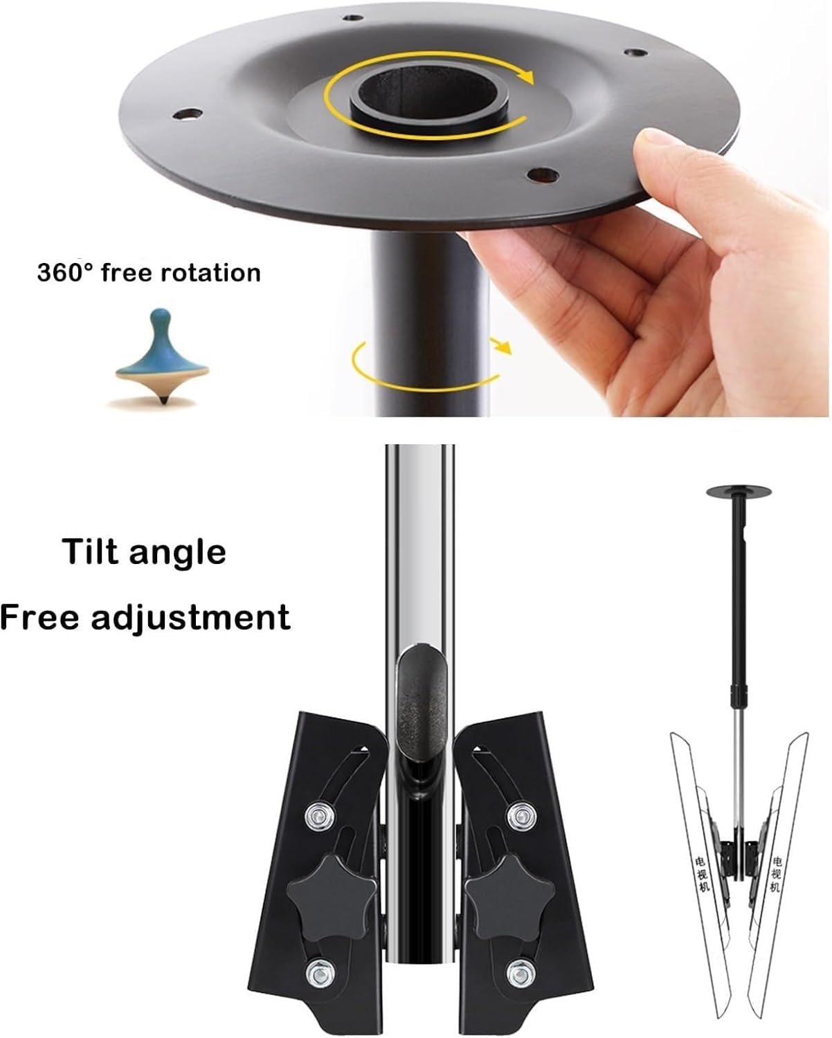 Supporto TV Regolabile A Soffitto con Braccio per Monitor - Supporto TV A Doppia Faccia, Supporto TV Inclinabile E Girevole, Adatto A TV da 32-70 Pollici, Regolazione in Altezza, Senza