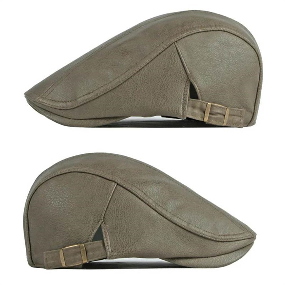 Męska czapka gazeciarza ze sztucznej skóry beret kapelusz retro czapka w jodełkę solidne płaskie czapki daszek regulowany