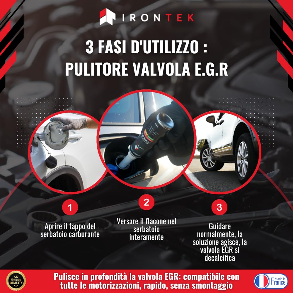 IRONTEK Pulitore Valvola EGR Diesel e Benzina 300ml | IT224 | Senza Smontaggio | Elimina Calamine e Depositi | Uso Preventivo e Curativo