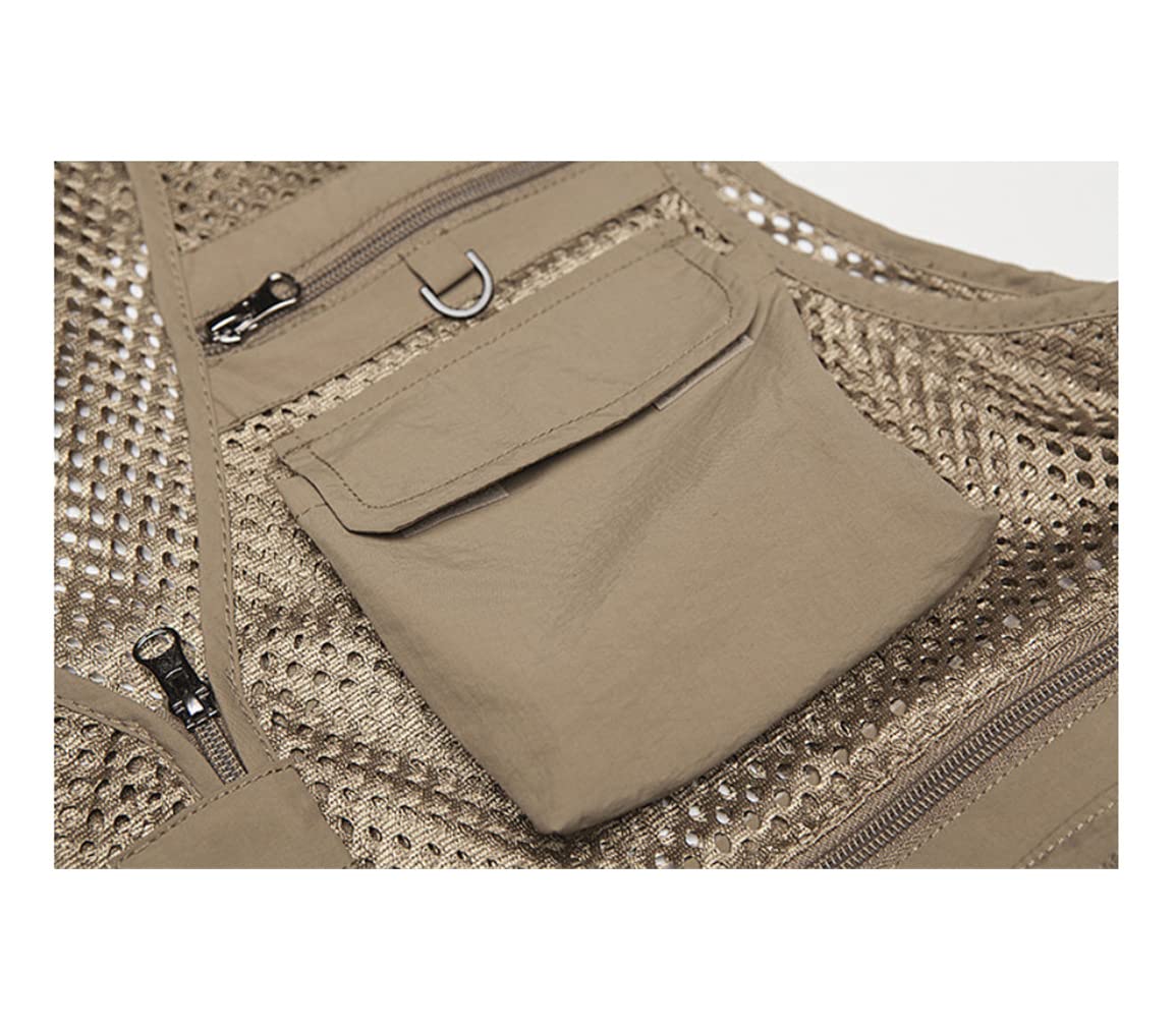 Chaleco de abrigo al aire libre para hombre, chaleco de pesca de verano, herramienta multi-bolsillos malla trabajo chaqueta sin mangas