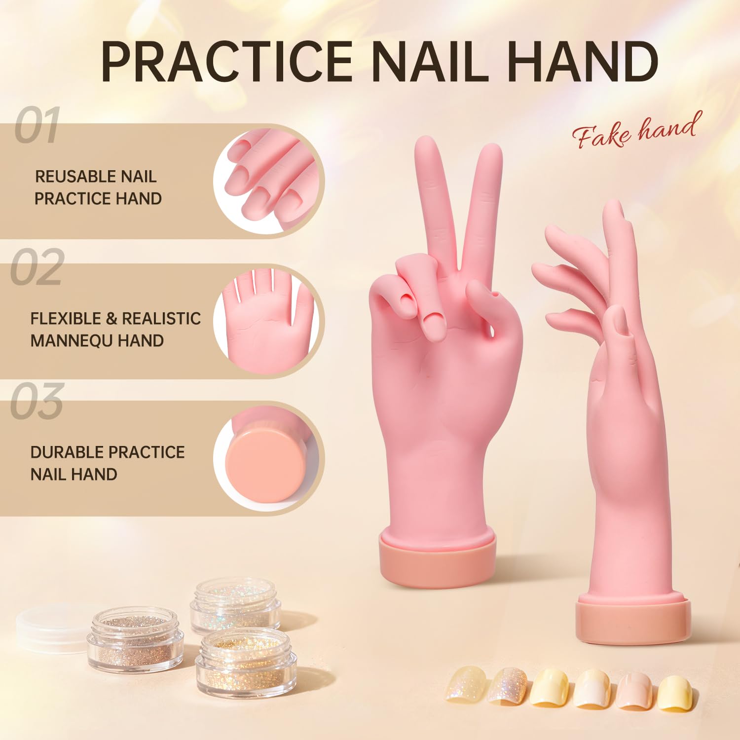 AORAEM Nail Trainning Practice Hand Flexible Soft Plastic Mannequin Hand Nail Art Trainer Manicure Practice Hand Tool 4