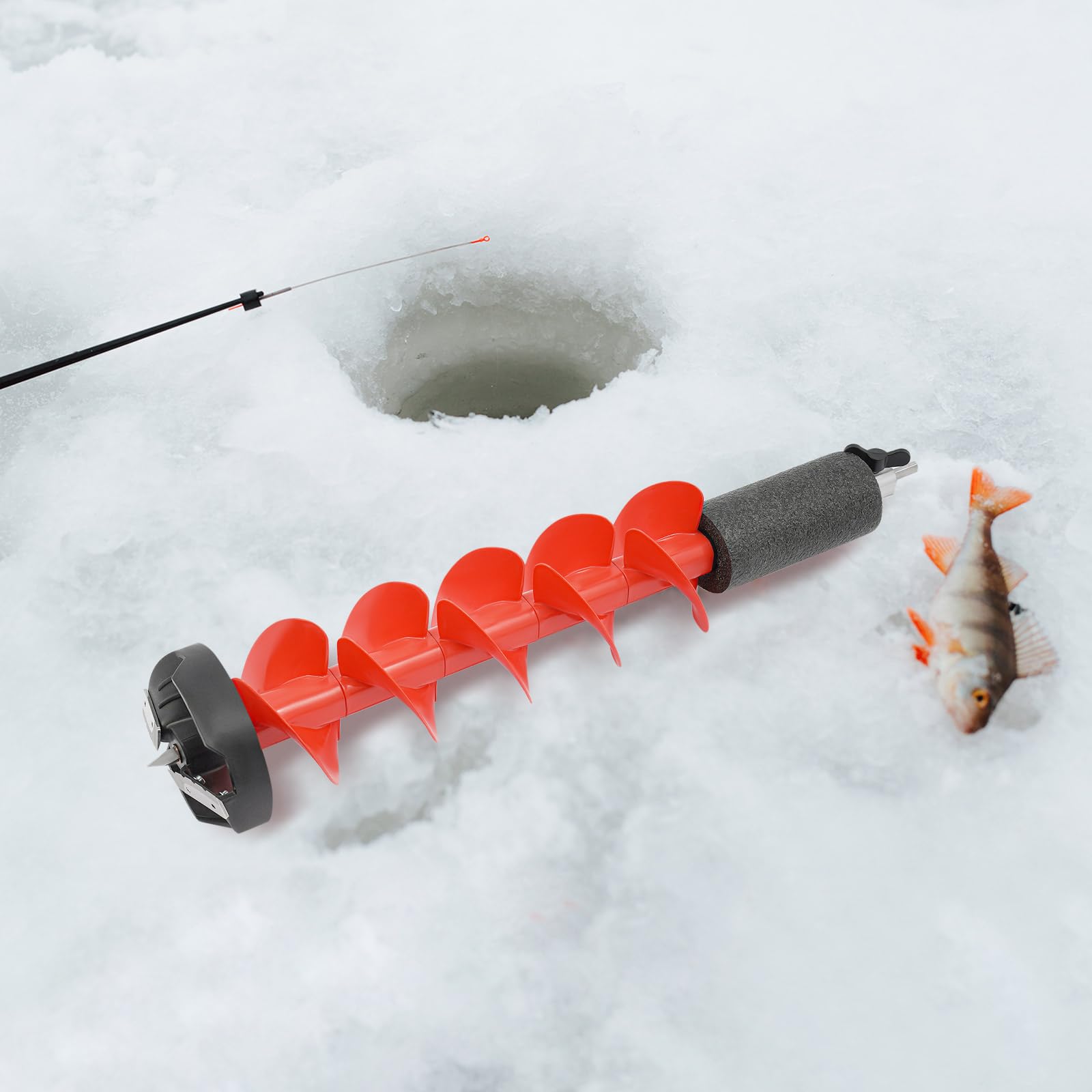 Wiertło do lodu 75 cm, świder ślimakowy 15 cm średnicy, w zestawie adapter | Ręczny dwusuwowy świder do ziemi, 8800 obr./min, wiertło benzynowe z rozrusznikiem linowym do ogrodu, ogrodzenia i leśnictwa