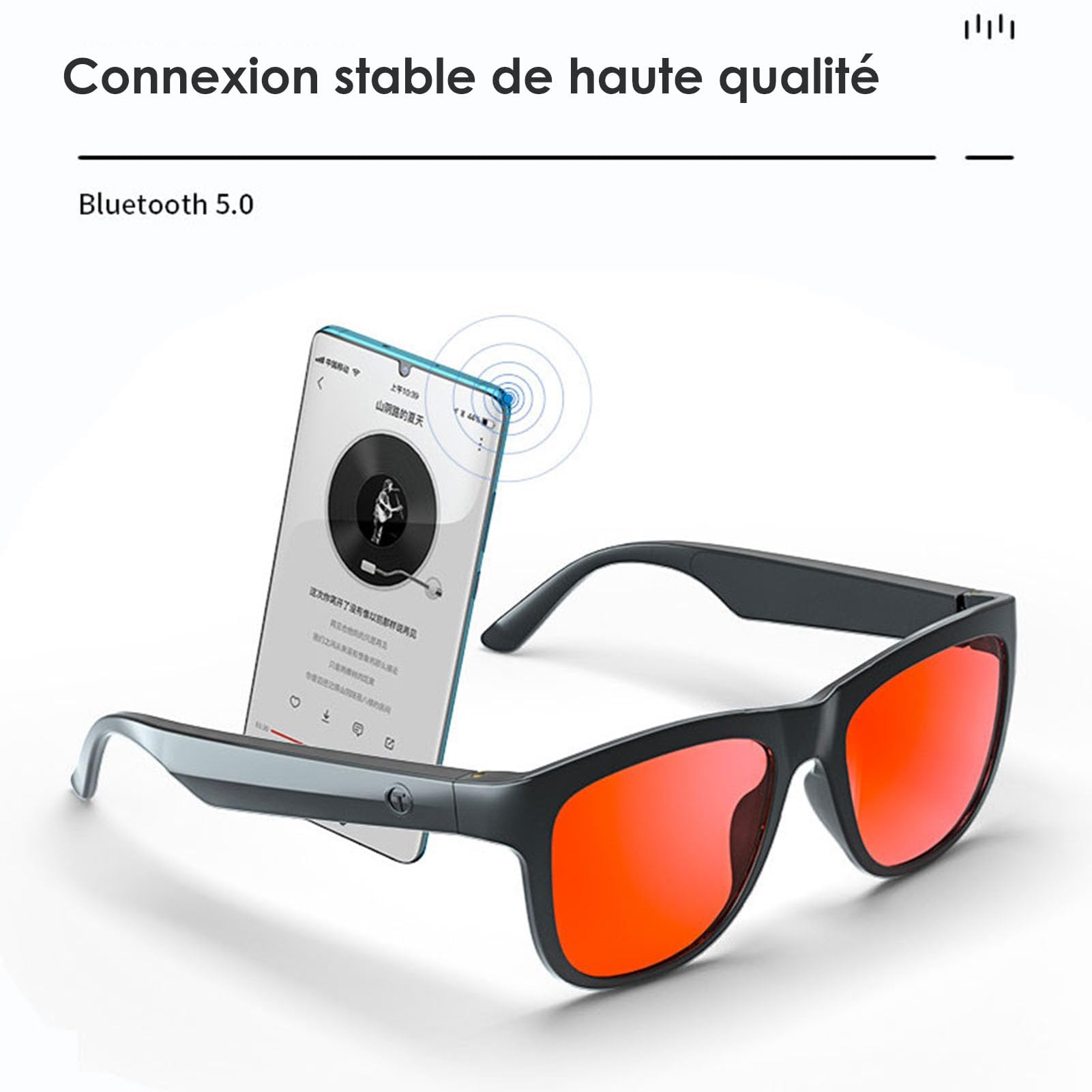 Lunettes Connectées tactil Contrôle Homme Smart Glasses Lunettes Intelligentes Ecouteur sans Fil Smart Glasses pour Android iOS Musique Telephone Sport Velo Assistant Vocal Etanche