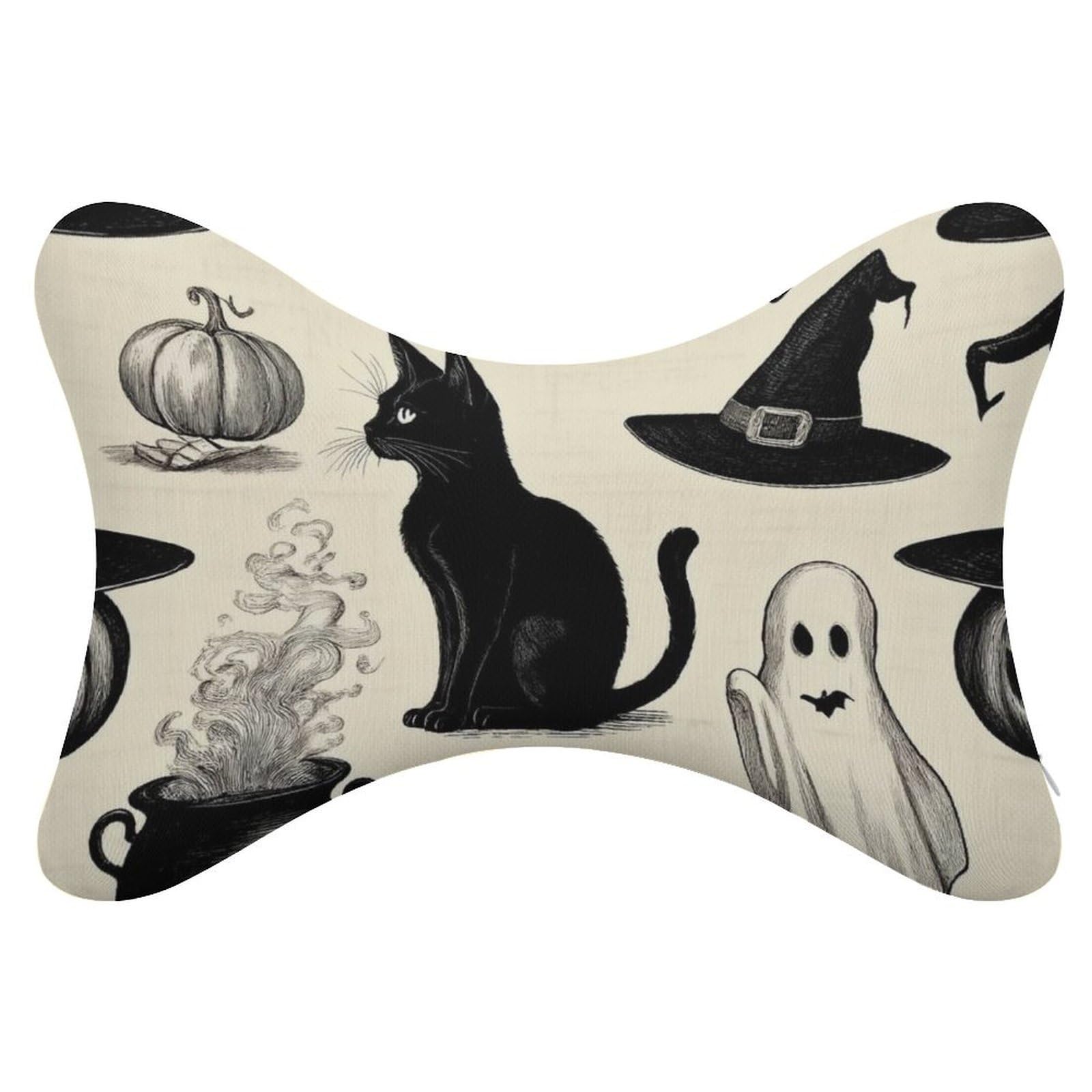 Fashion Airplane Travel Memory Foam Pillow Cervical Automobile Bone Pillow Car Decor Halloween Decorations Black Cat Bat Pumpkin