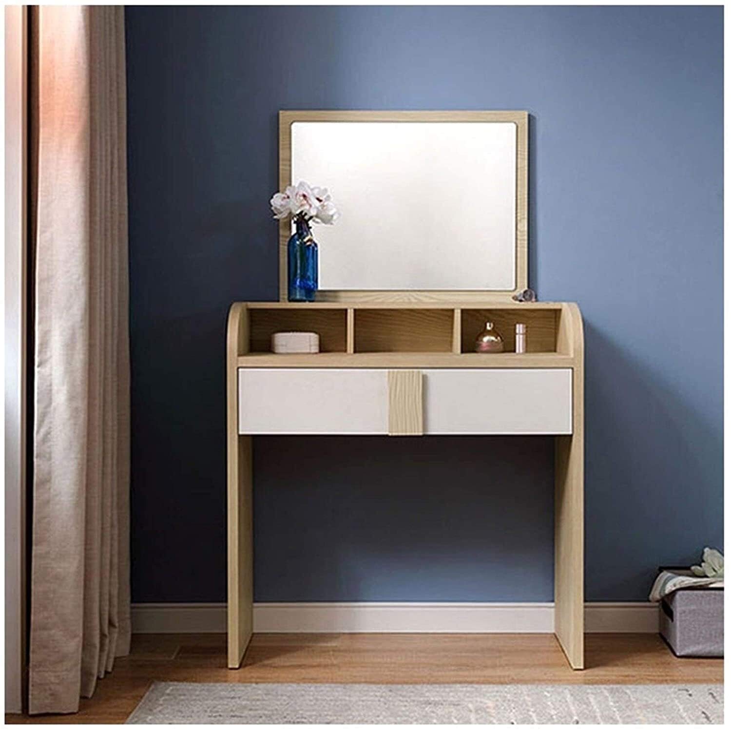 asdchZen Brown Fur Dressing Table For Bedroom Multifunctional Makeup Vanity 33X15.3X34.6In Stylish Wood Finish Elegant Furniture For Home Decor