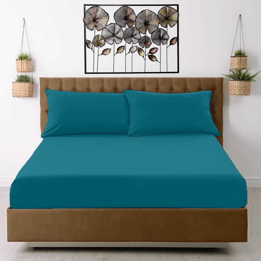 EGYPTO 16" Plain Dye Deep Fitted Sheet - 40cm Depth (Single Bed, Teal)