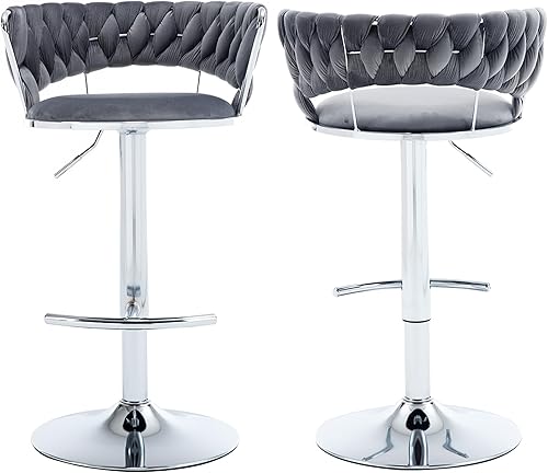 Miniatura 78 de Juego de 2 taburetes de bar de terciopelo giratorios con base de metal dorado, taburetes de bar modernos de altura de mostrador para cocina, pub,