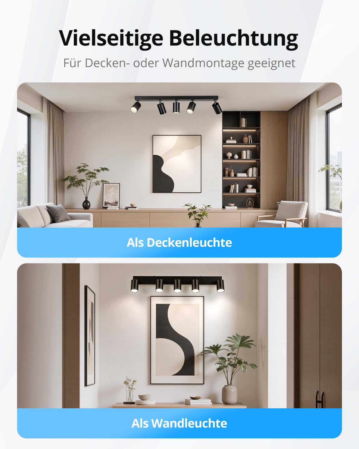 Gr4tec Deckenstrahler LED 5 Flammig, GU10 Spots Deckenleuchte Schwarz