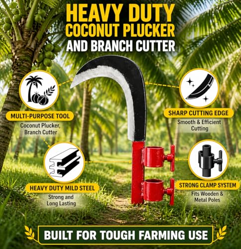Image of Heavy Duty Coconut Plucker & Tree Cutter Tool | Branch Cutter | Grass Sickle Cutter Head | Multipurpose Agricultural Hand Tool for Farming