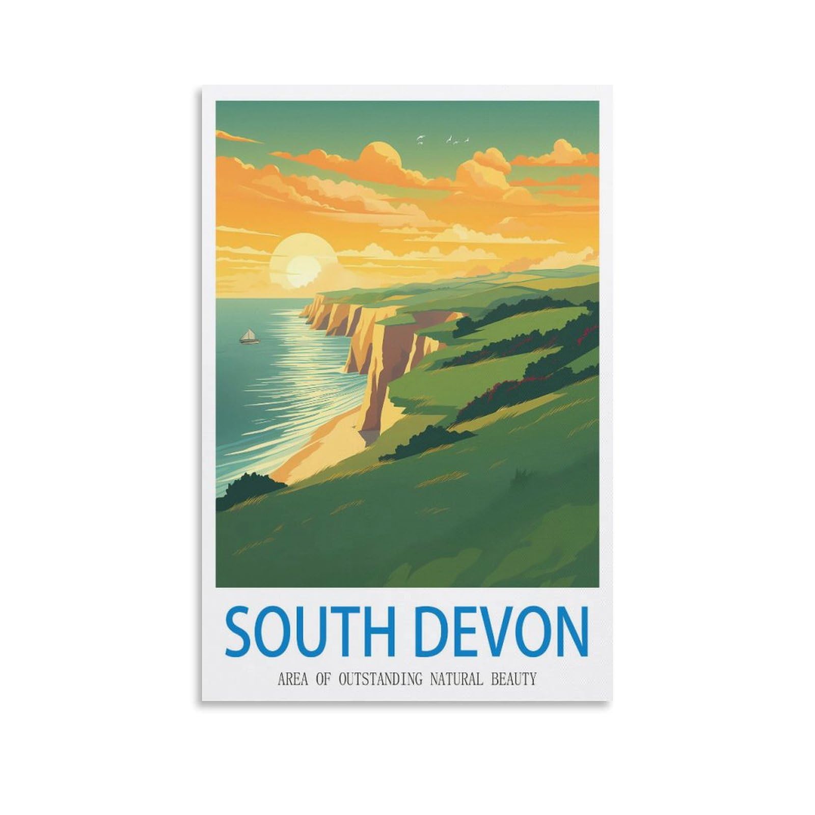 Fzyuen Unframe-Style South Devon Area Of Outstanding Natural Beauty Vintage Travel Poster 12X18inch(30X45cm) Canvas Wall Art Prints For Wall Decor Room Decor Bedroom Decor