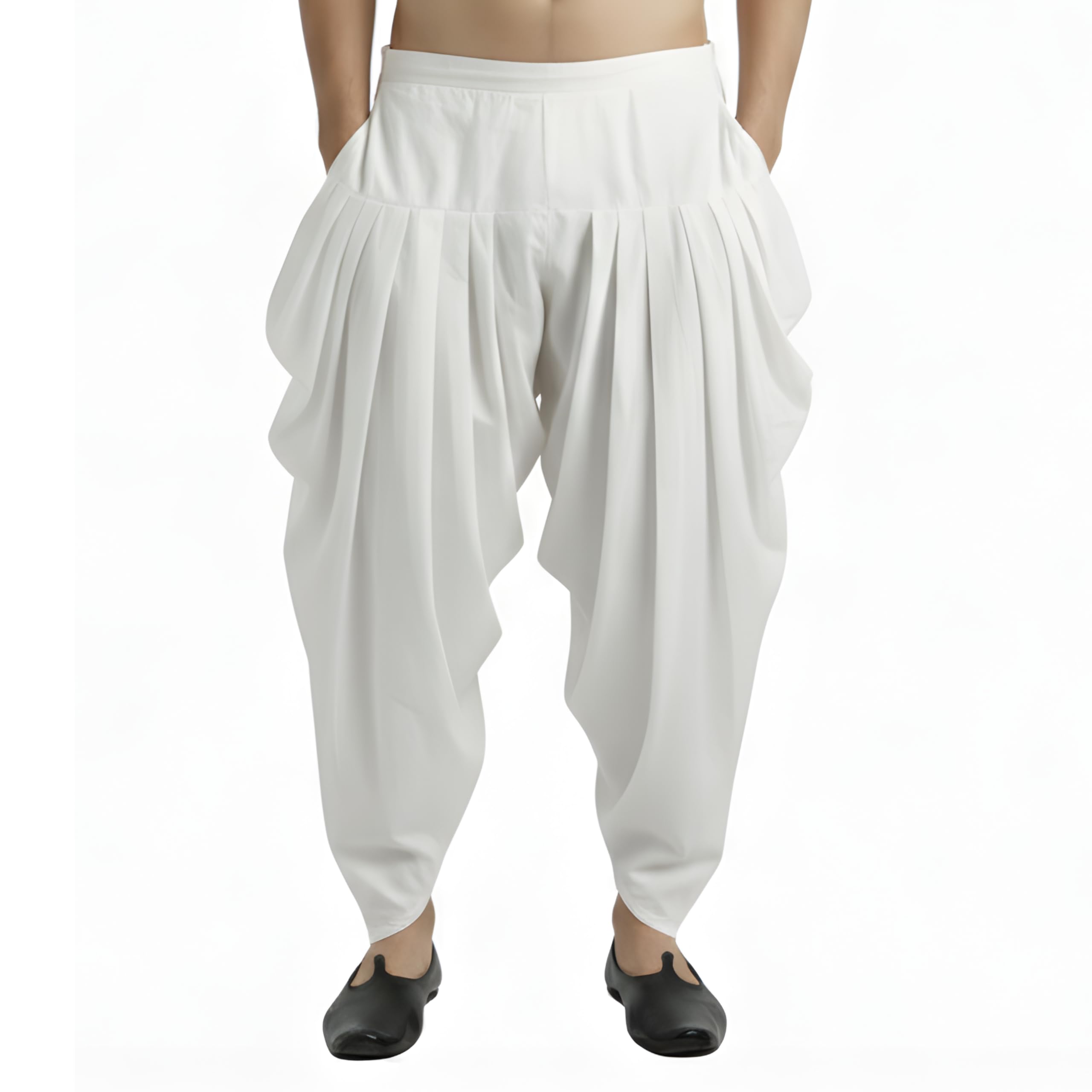 Men's Pure White Cotton Patiala : Premium Ethnic Loose Fit Pants