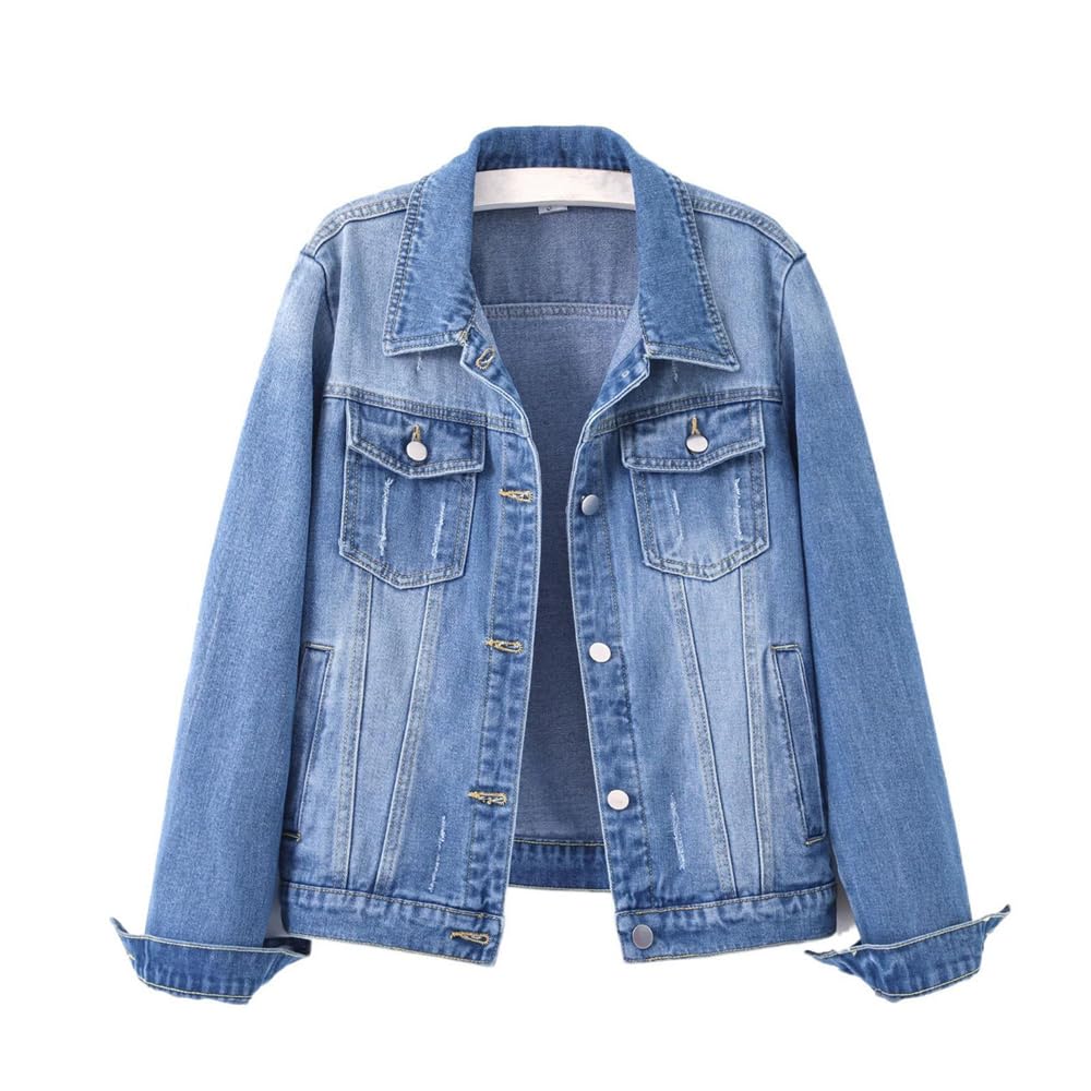 GUOYUXIAO Chaquetas de Mezclilla para Mujer Agujeros Rotos Estilo Destruido Grunge Callejero Abrigos Vaqueros para Dama