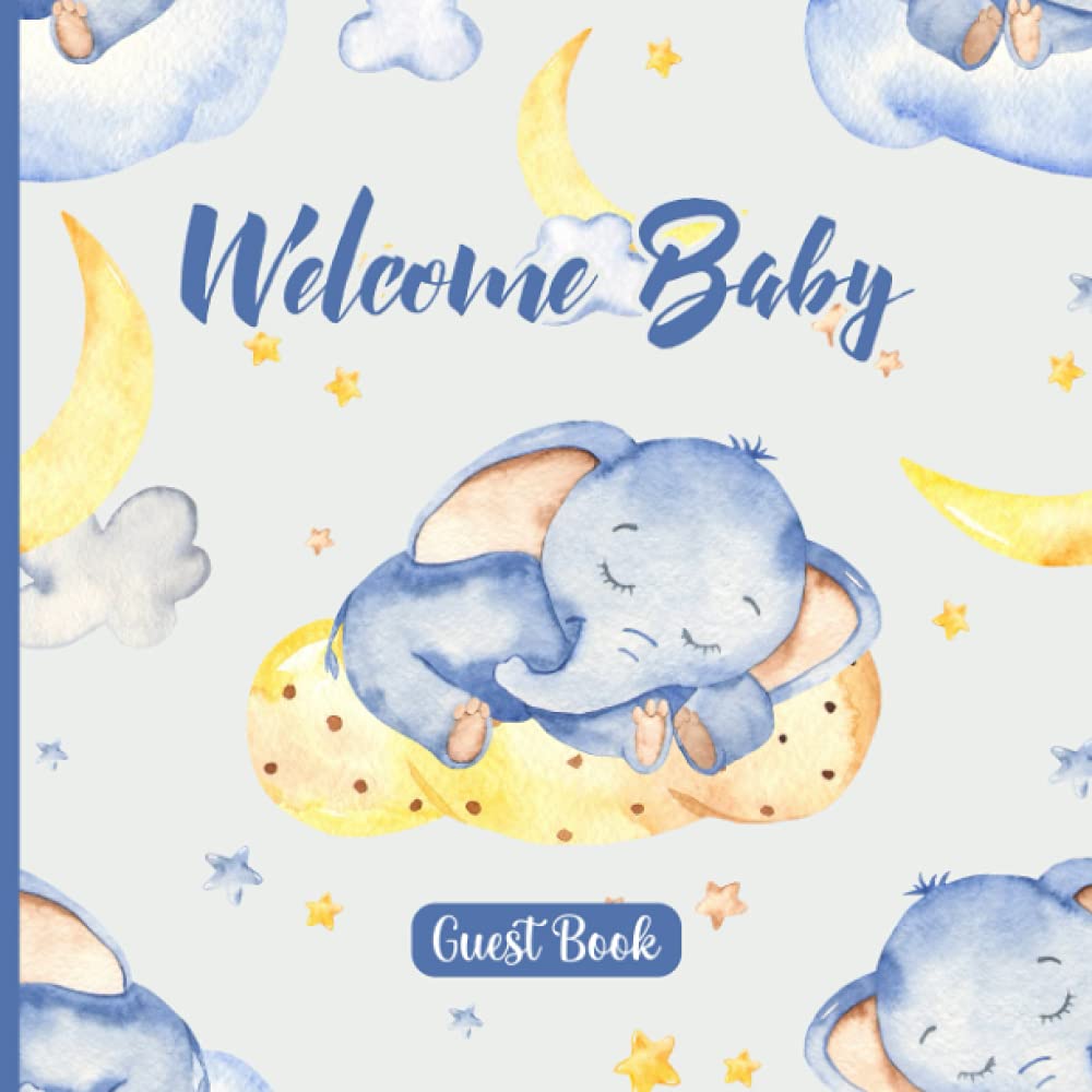 Welcome Baby Boy: Cute Elephant Baby Shower Guest Book