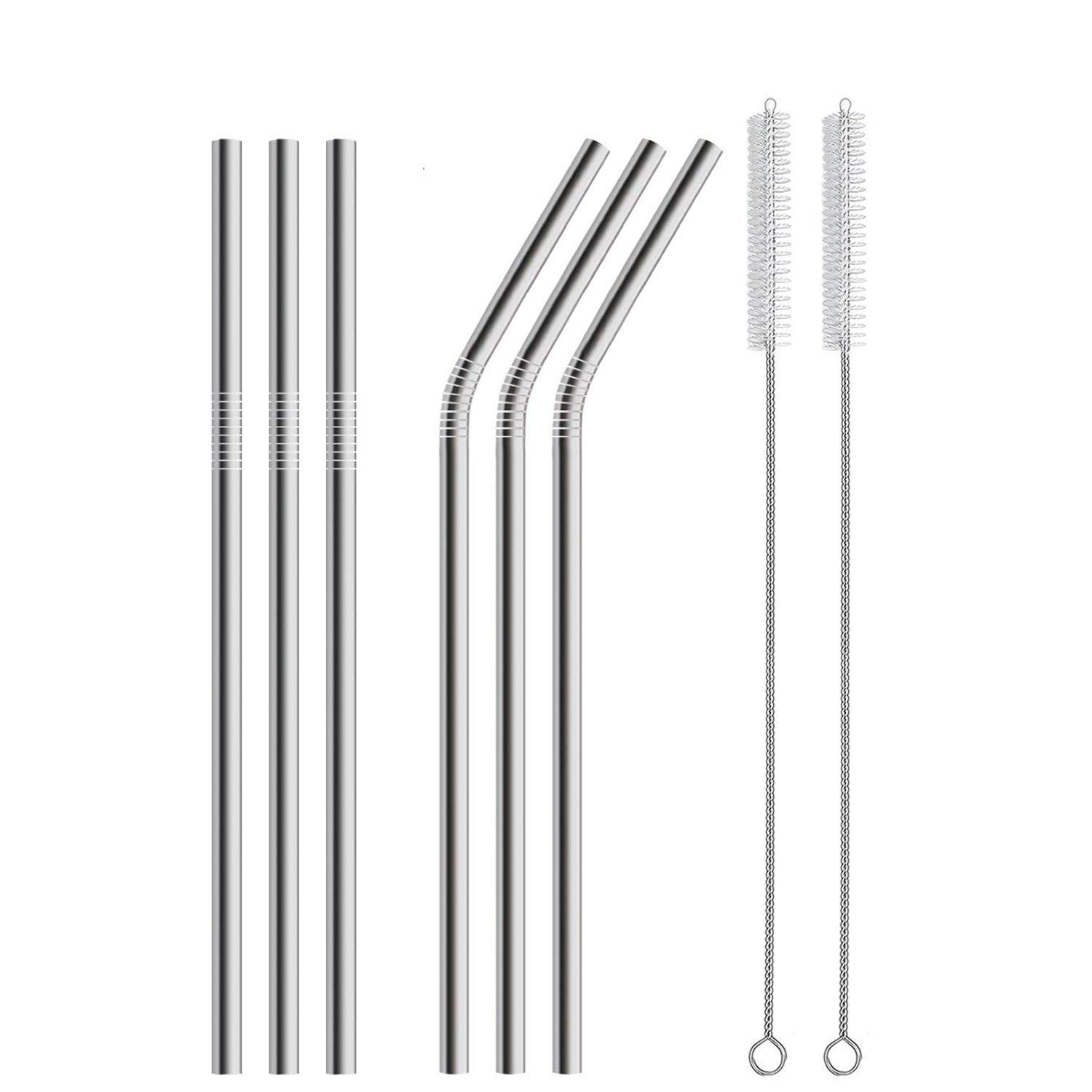 EKIND Stainless Steel Reusable Bent & Straight Drinking Straws and Cleaning Brush Set (Set of 6)