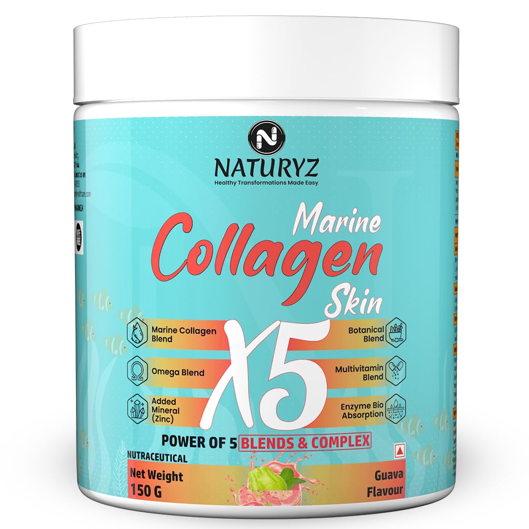 NATURYZ Marine Collagen Skin X5 for Women & Men | Premium Collagen Peptides | Power of 5 Blends | Hyaluronic acid, Biotin & Vitamin E | Supports Skin Radiance, Healthy Hair, Nails, Bone & Joints –150g(Guava Flavour) (B0D73V5G2J) Amazon Price History, Amazon Price Tracker