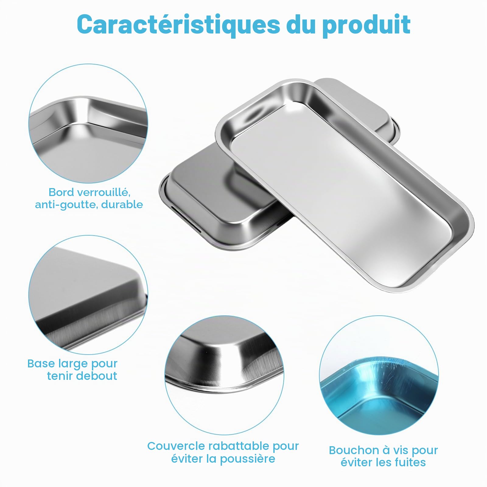4PCS Plateau INOX Rectangulaire Set, Plat INOX Rectangulaire Petit Format, Plateau Rectangulaires en Acier Inoxydable pour Présentation, Laboratoire, Cabinet Dentaire et Formation