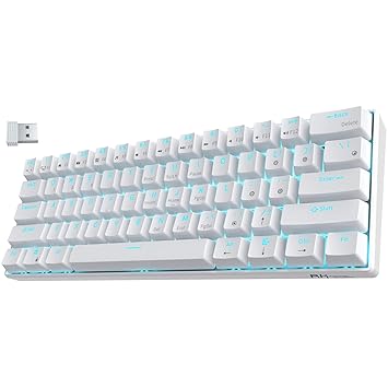 RK ROYAL KLUDGE Royal Kludge RK61 61 Keys Wired/ Wireless Multi-Device Yellow LED Backlit Mechanical Gaming/Office Keyboard for iOS, Android, Windows with Rechargeable Battery, Blue Switch-White