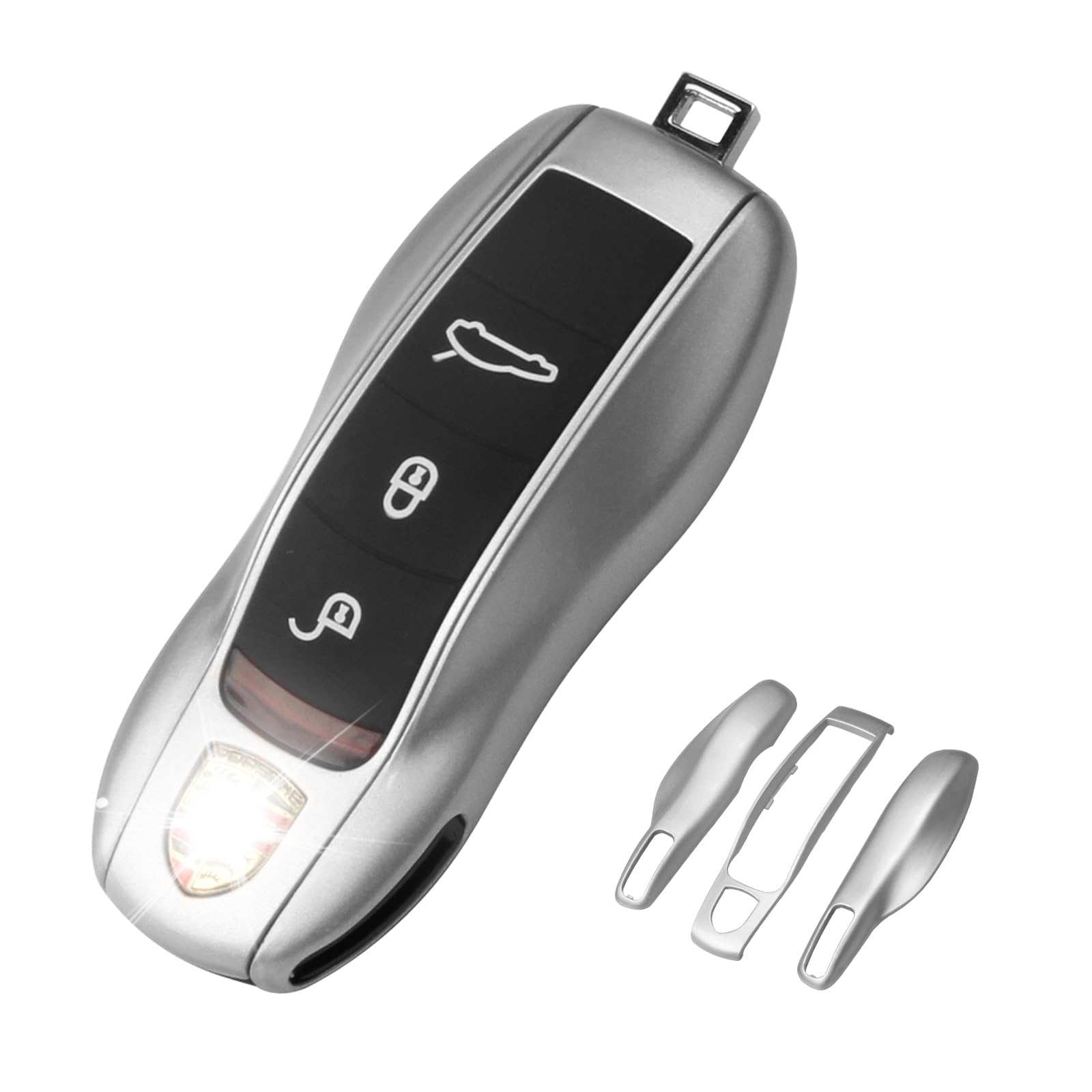 QBUC for Porsche Key Fob Cover,3-Piece Painted Key Shell Compatible with Porsche Cayenne Panamera Macan 911 Boxter Cayman (Silver Gray)
