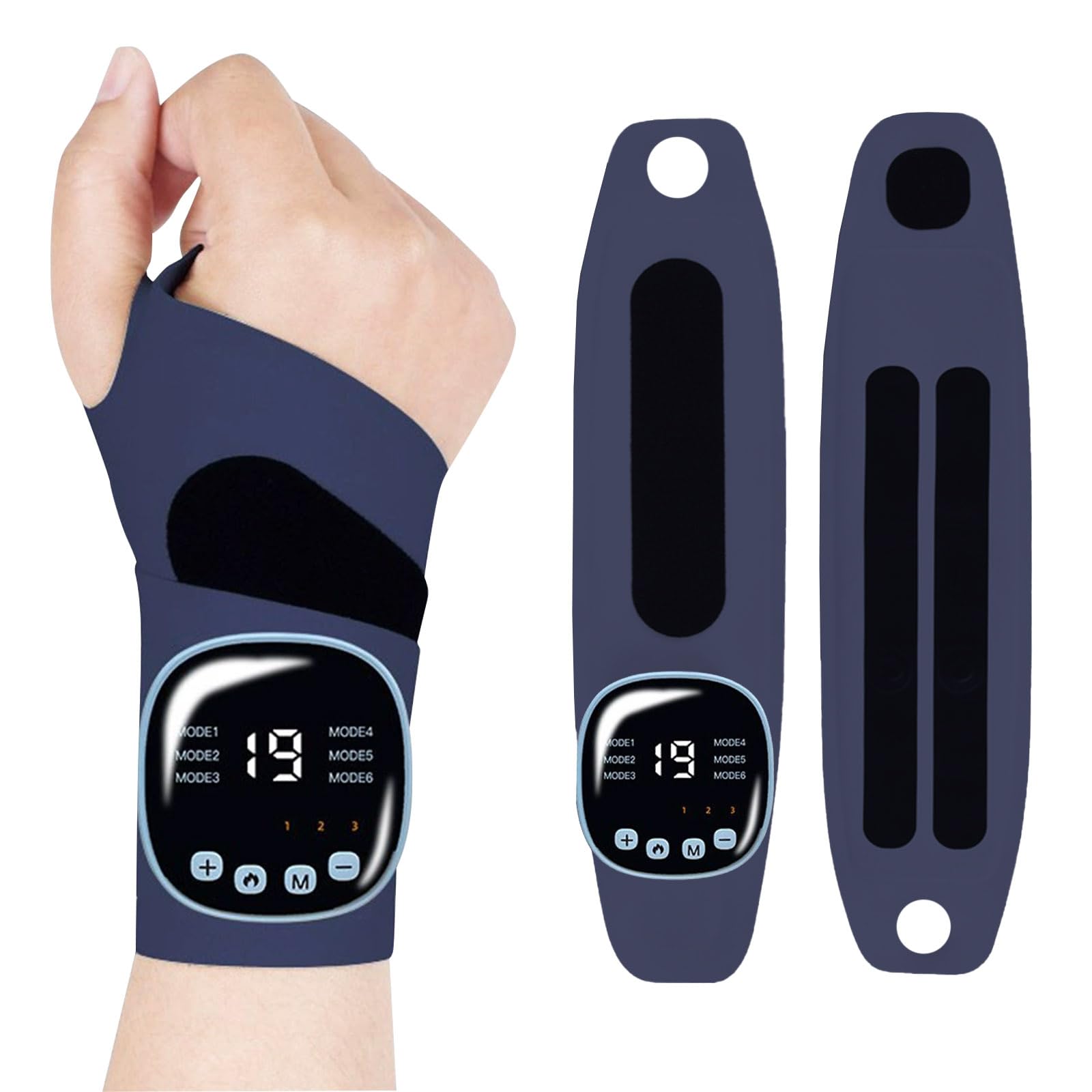 EMS Handmassagegerät, Kabelloses Elektrische Handmassagegeräte, Handmassage mit 3 Wärmestufen, 9 Massagemodi und 19 Stärke, Handgelenkstütze für Lindert Ermüdung und Schmerzen