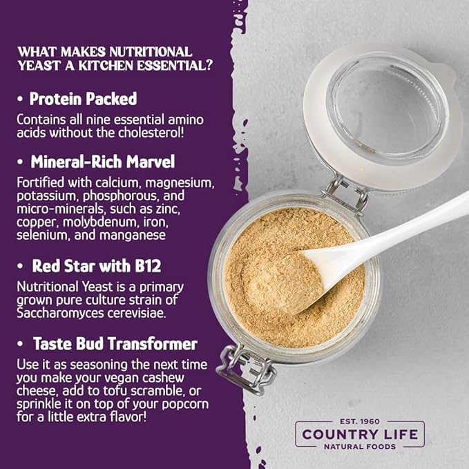 Country Life Nutritional Yeast Flakes with B-12, Fortified, Vegan, High Protein, Bulk Box, 10 lb