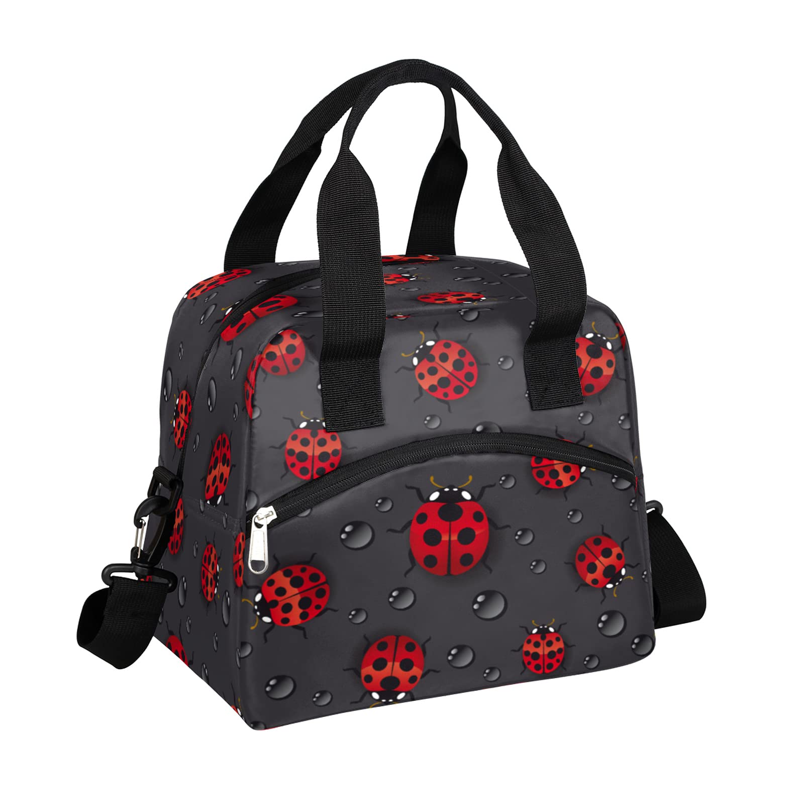 Pardick Funny Animal Ladybug Insulated Lunch Bag with Detachable Shoulder Strap Tote Bag for Women Men Adult Reusable Containers Organizer Thermal