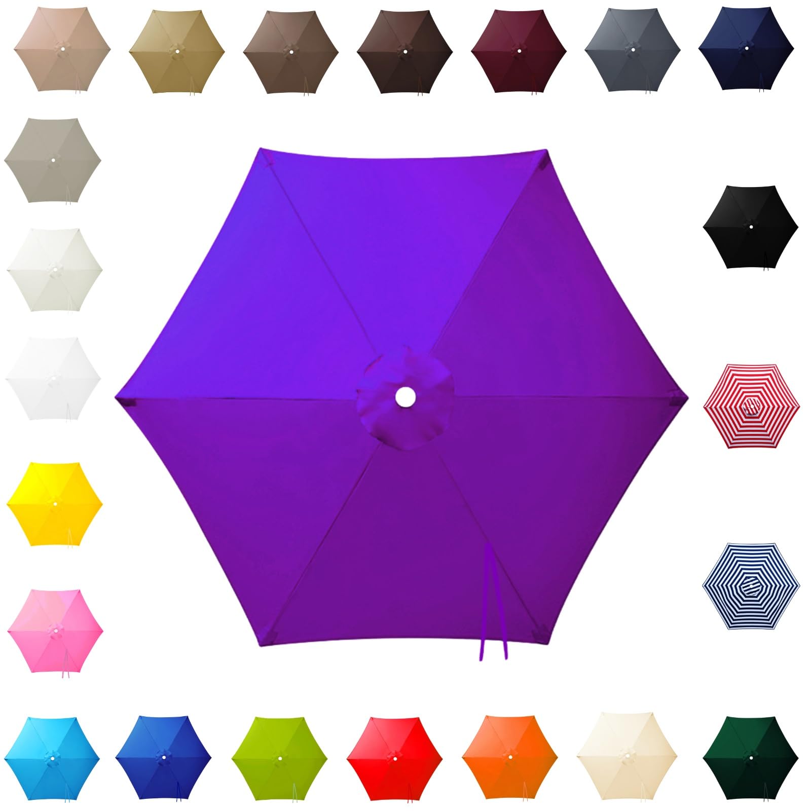 3.0m Replacement Parasol Canopy for 6 Arms, 2m-3m Patio Umbrella Cloth, Waterproof Outdoor Garden Canopy, Beach Parasols Covers, Fabric Sun Shade Top Only, for Pool Lawn(Purple,2.30m/7.5ft)