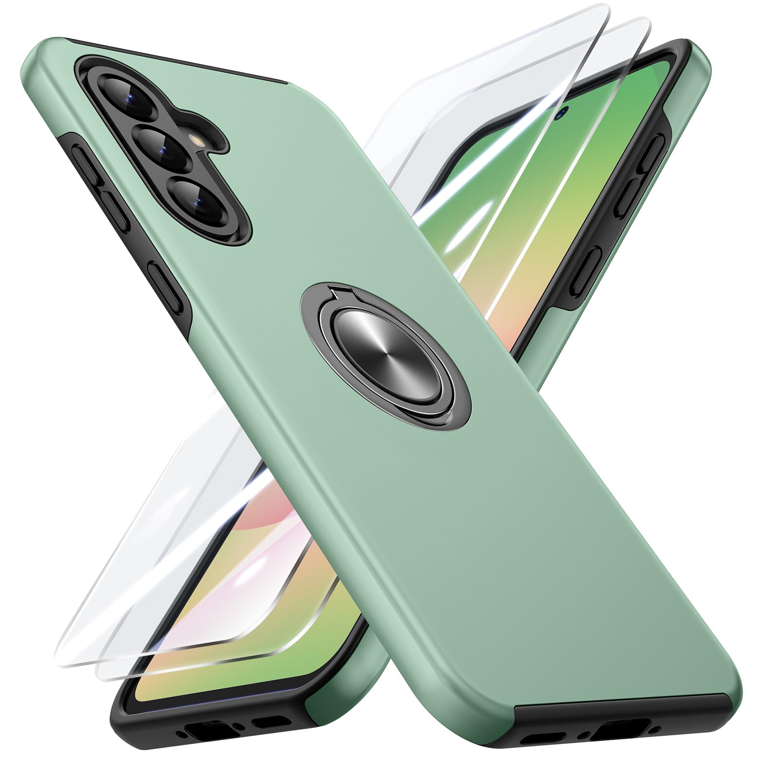 Doeshine Hülle für Samsung Galaxy A56 /A36 5G mit 2 Stück Schutzfolie, Militärschutz Kameraschutz Stoßfest Samsung A56 5G Hülle mit 360° Magnetischer Drehbarer Ständer, Hellgrün