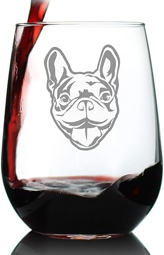 Happy Frenchie - Stemless Wine Glass - Cute French Bulldog Themed Gifts or Party Decor for Women and Men - Large Glasses