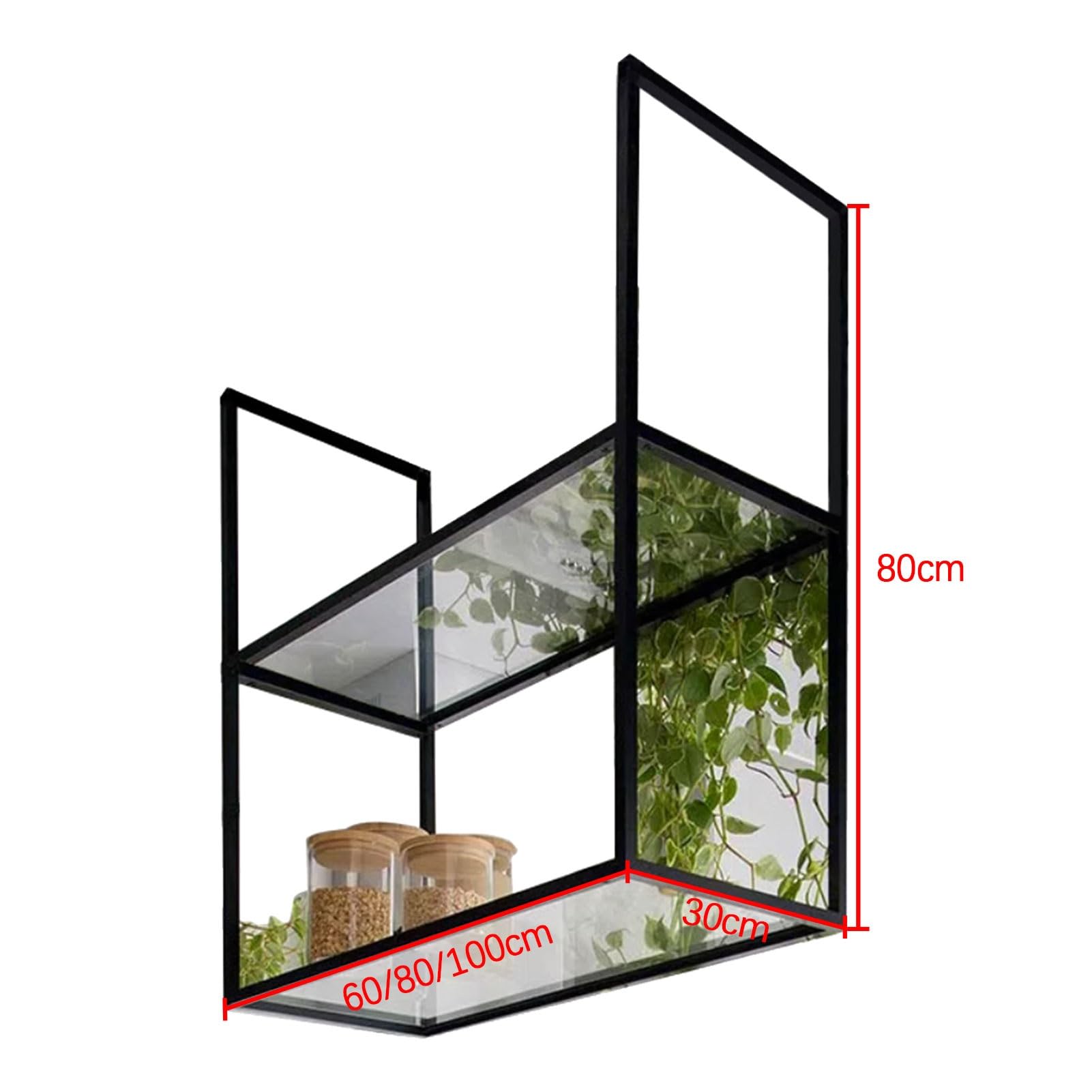 Mensole sospese da parete in ferro, 60 x 3 cm, per interni, per cucina, bar e casa, supporto per piante in vetro acrilico e decorazione da parete moderna soluzione di archiviazione