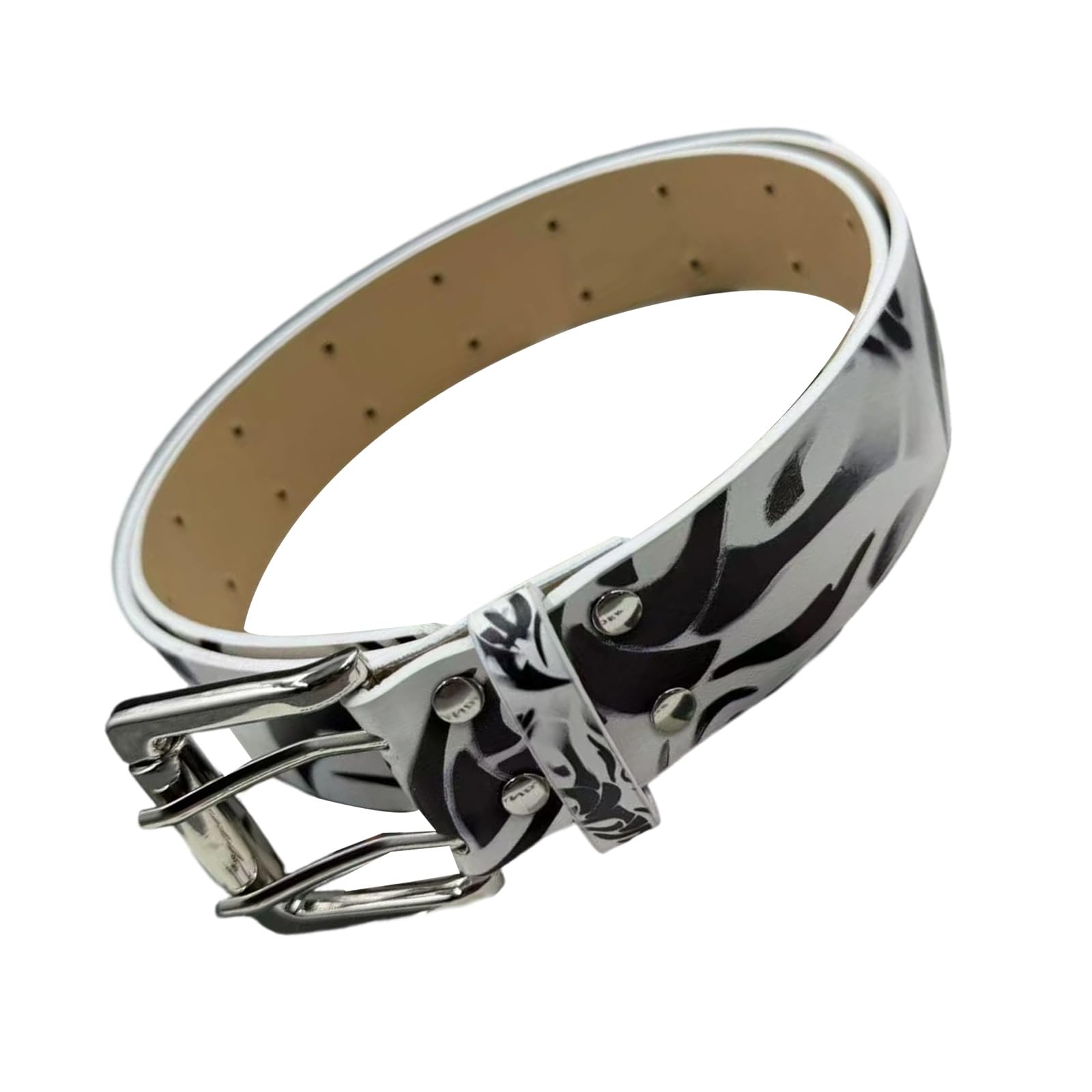 Cinturón de graffiti retro ajustable para hombres y mujeres de piel sintética con hebillas fuertes para varias ocasiones, cinturón de tela ajustable