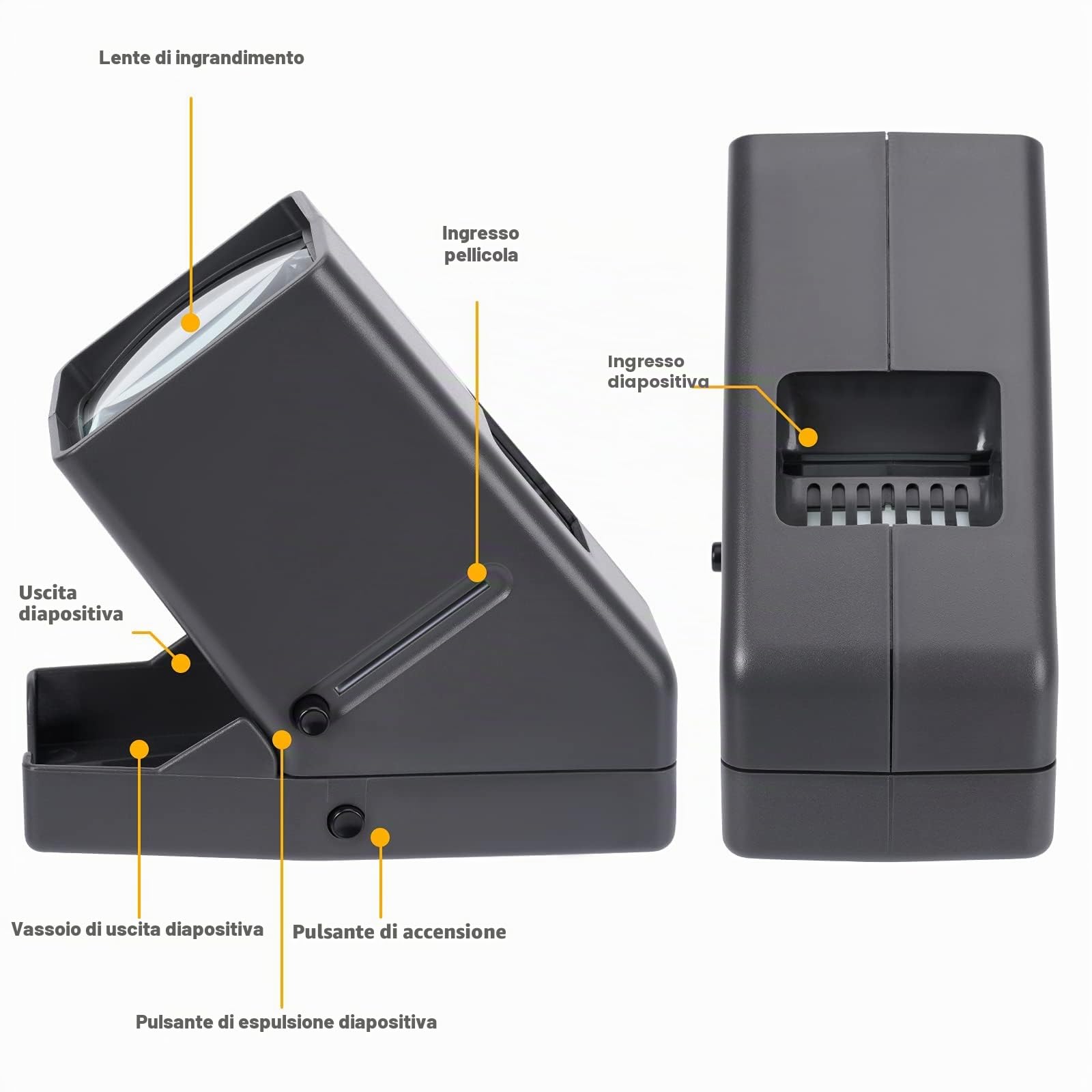 Proiettore di Diapositive e Negativi da 35mm, Visualizzatore di Diapositive, Illuminata a LED con Ingrandimento 3X