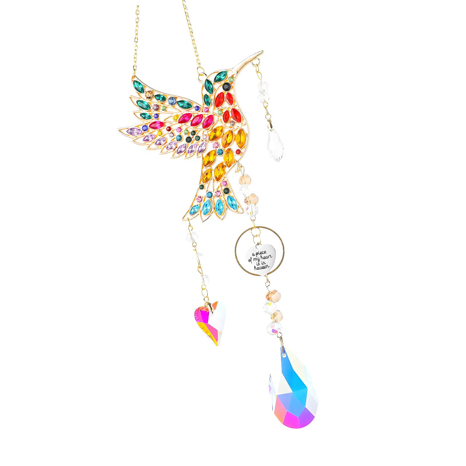 Crystal Bird Decor Pendant with Hummingbird Form and Faceted Prism for Patio Porch Balcony Garden Accent Display Hummingbird Crystal Ornament Prism Decor Metal Bird Pendant Patio Balcony Porch Garden