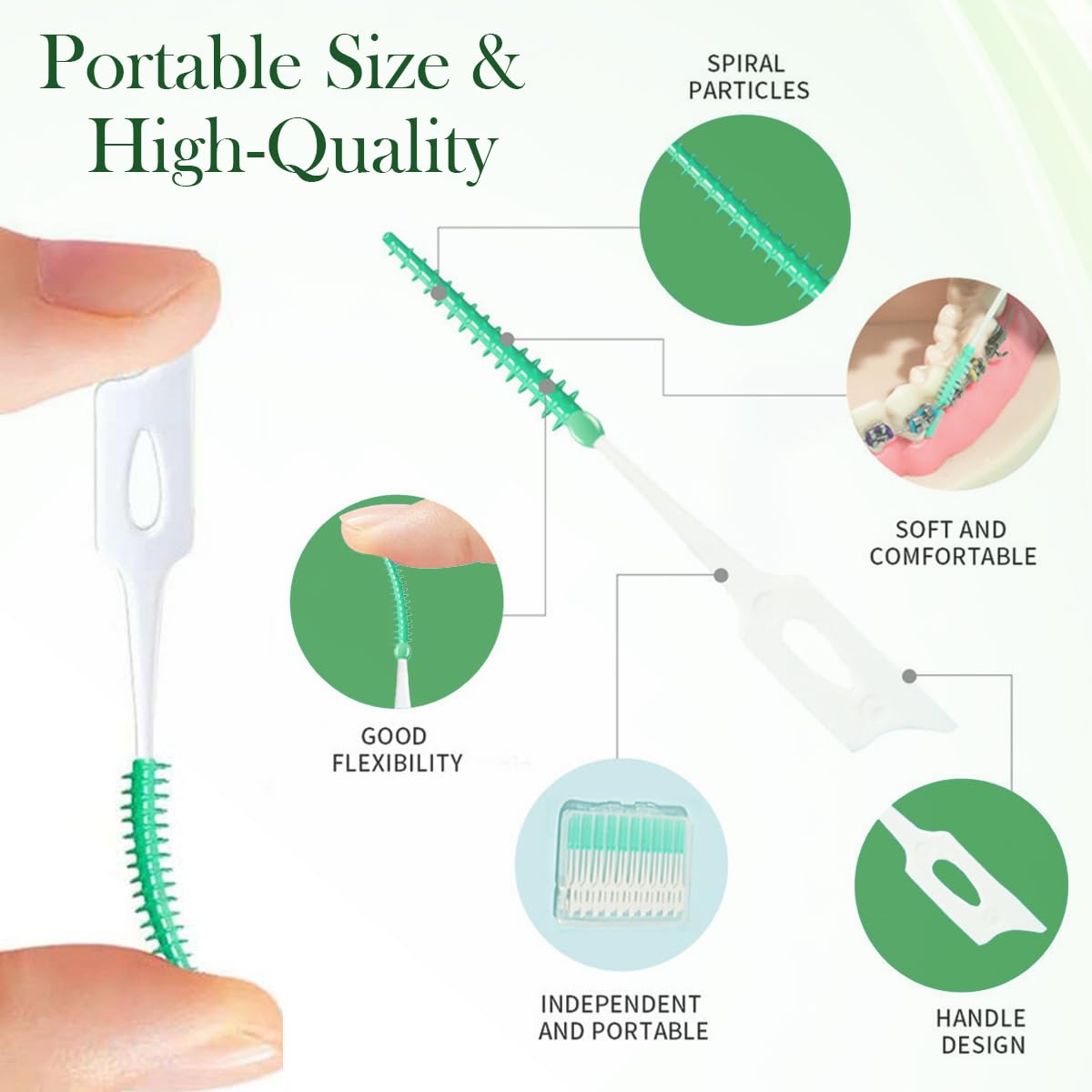 guowanpp 200 Pieces Dual-Use Interdental Brushes, Silicone Dental Brushes, Blue Tooth Floss Picks, Picks Interdental Brush - Image 3