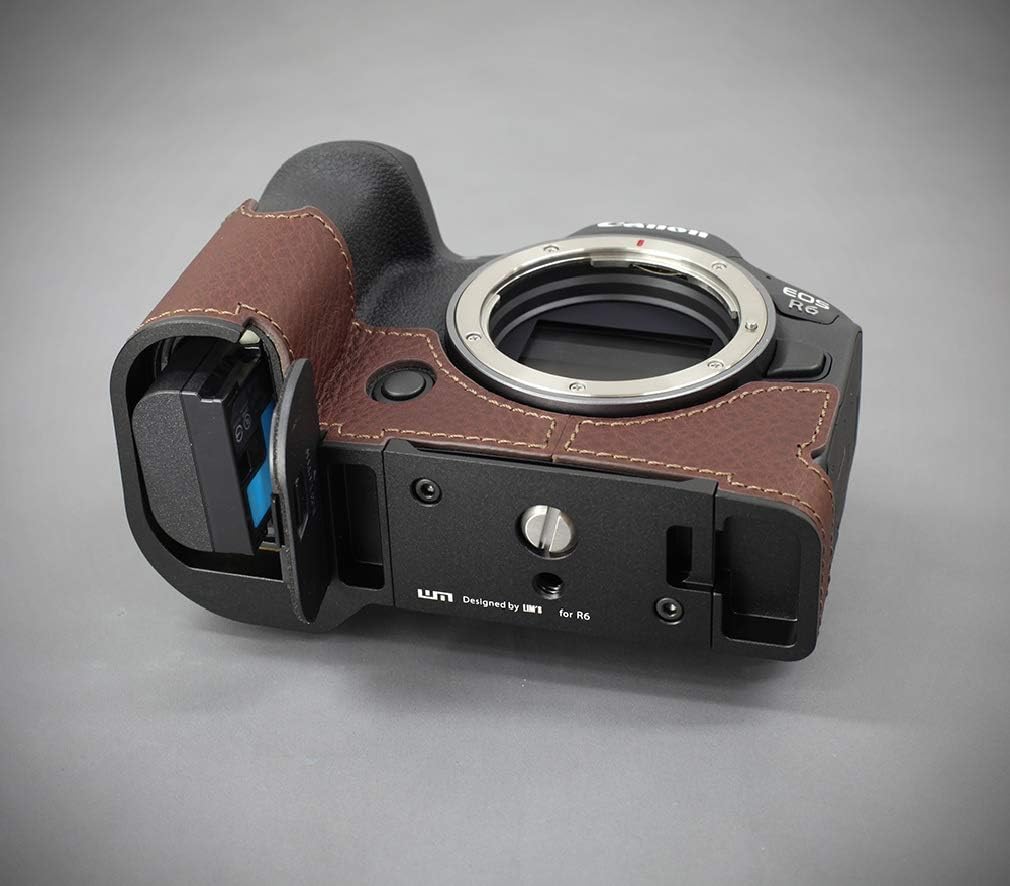 LIM'S Genuine Leather Camera Half Case & Dovetail Plate for Canon EOS R6 Case Cover Pouch [Brown]